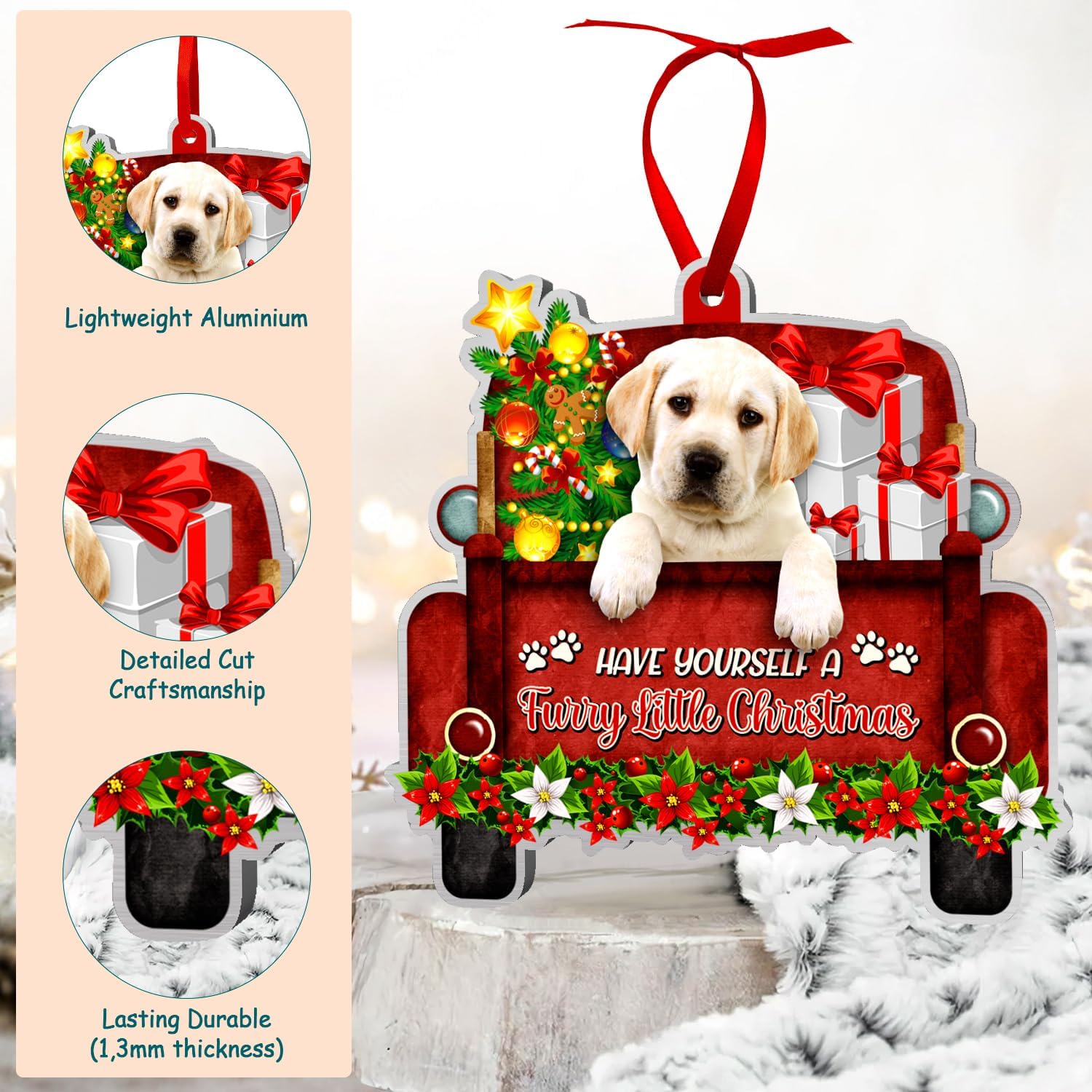 Gold Labrador Dog Ornaments Christmas Tree, Labrador Red Truck Car Aluminum Ornament (NOT 3D), Christmas Decoration 2025 for Labrador Lovers, DogMom, DogDad, Pet Lovers image 3