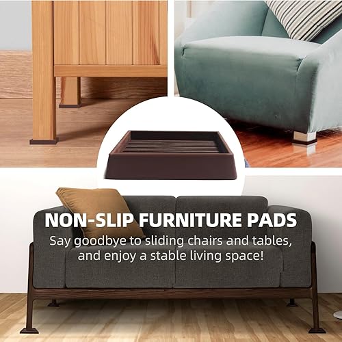 Miniatura 2 de CalPalmy Copas cuadradas de goma para muebles de 2 x 2 pulgadas con agarre antideslizante para suelo (juego de 8)  Almohadillas de suelo de