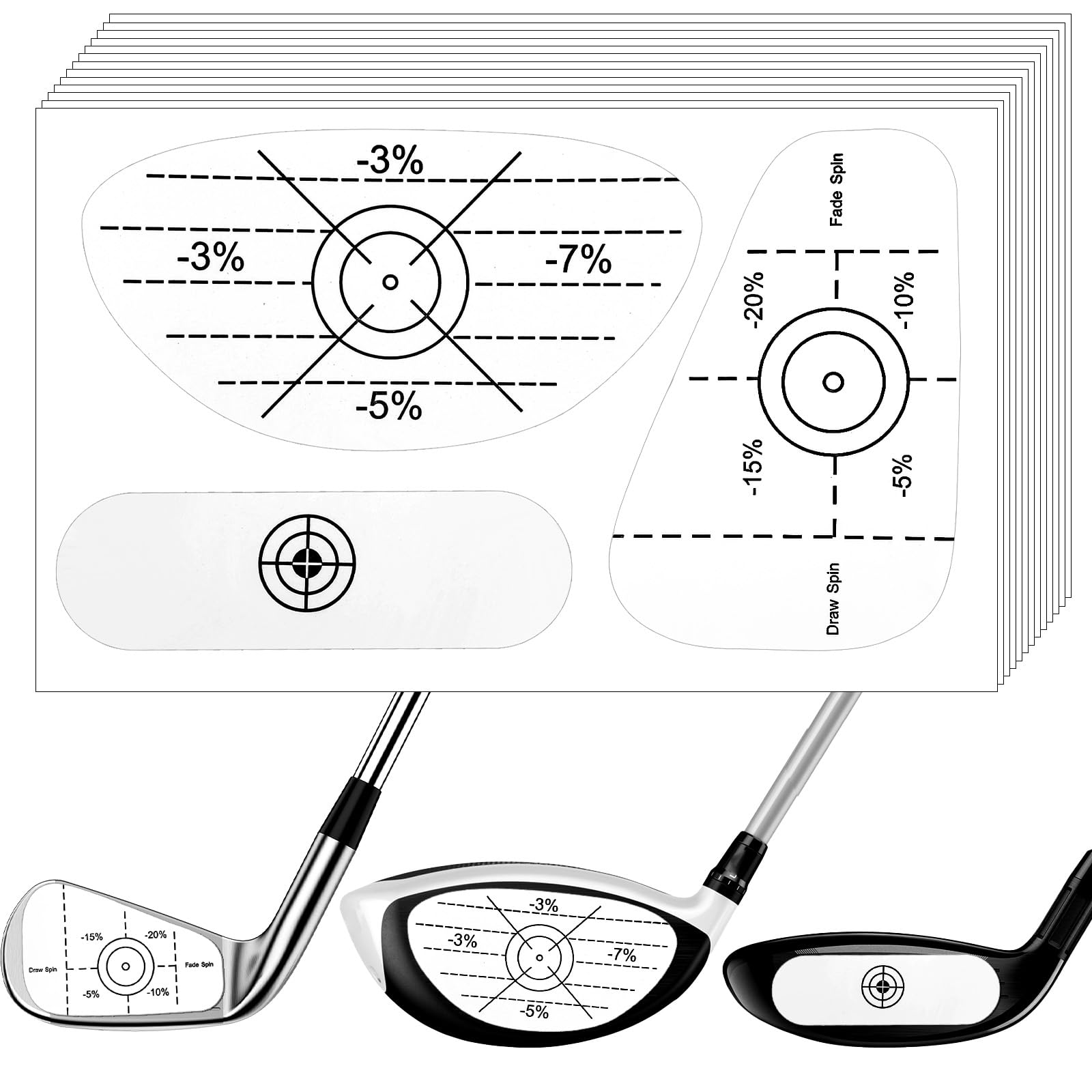 Kifmurase 50 Pcs Golf Impact Tape Labels, Self-Teaching Sweet Spot and Consistency Analysis, Golf Club High-Resolution Strike Stickers for Iron, Wood, Fairway Clubs for Training Improve Swing Accuracy