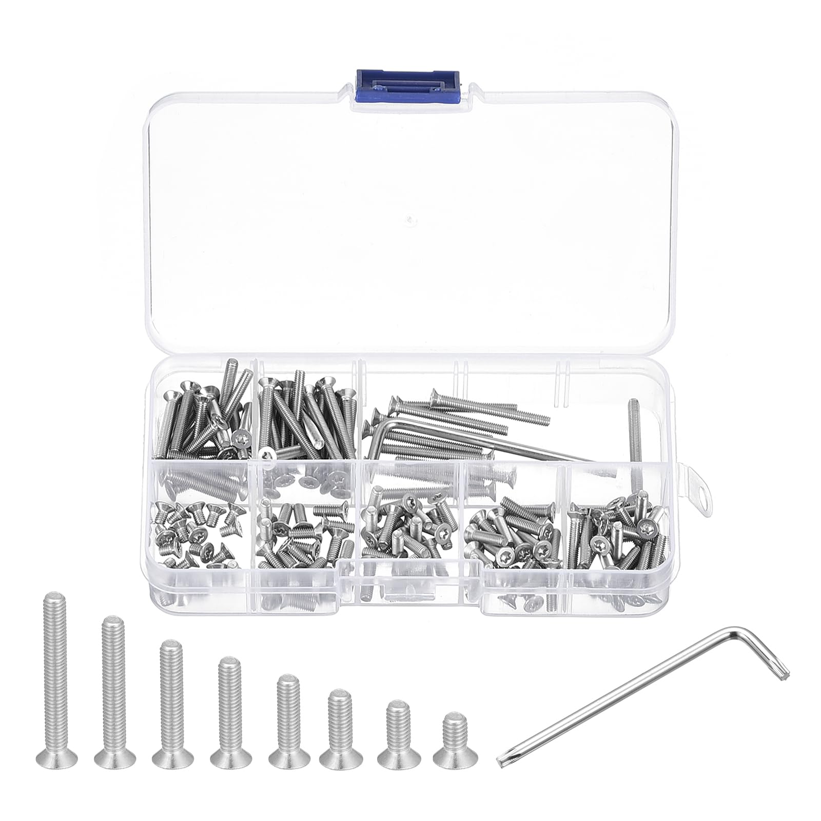 uxcell M3 Torx Security Screws Kit, (M3x5/8/10/12/16/20/25/30mm) 150pcs 304 Stainless Steel Countersunk Head Tamper Proof Screw, W 1pcs T10 Wrench