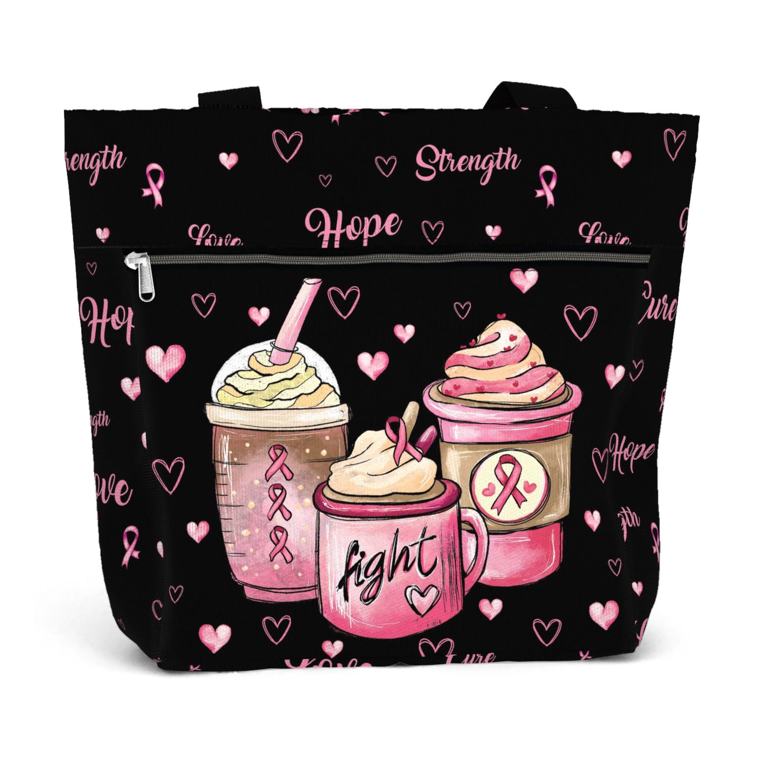 84hoods Waterproof Tote Bag with Pockets and Zipper for Work. Breast Cancer Awareness Gift for Survivors Fighters for Women.