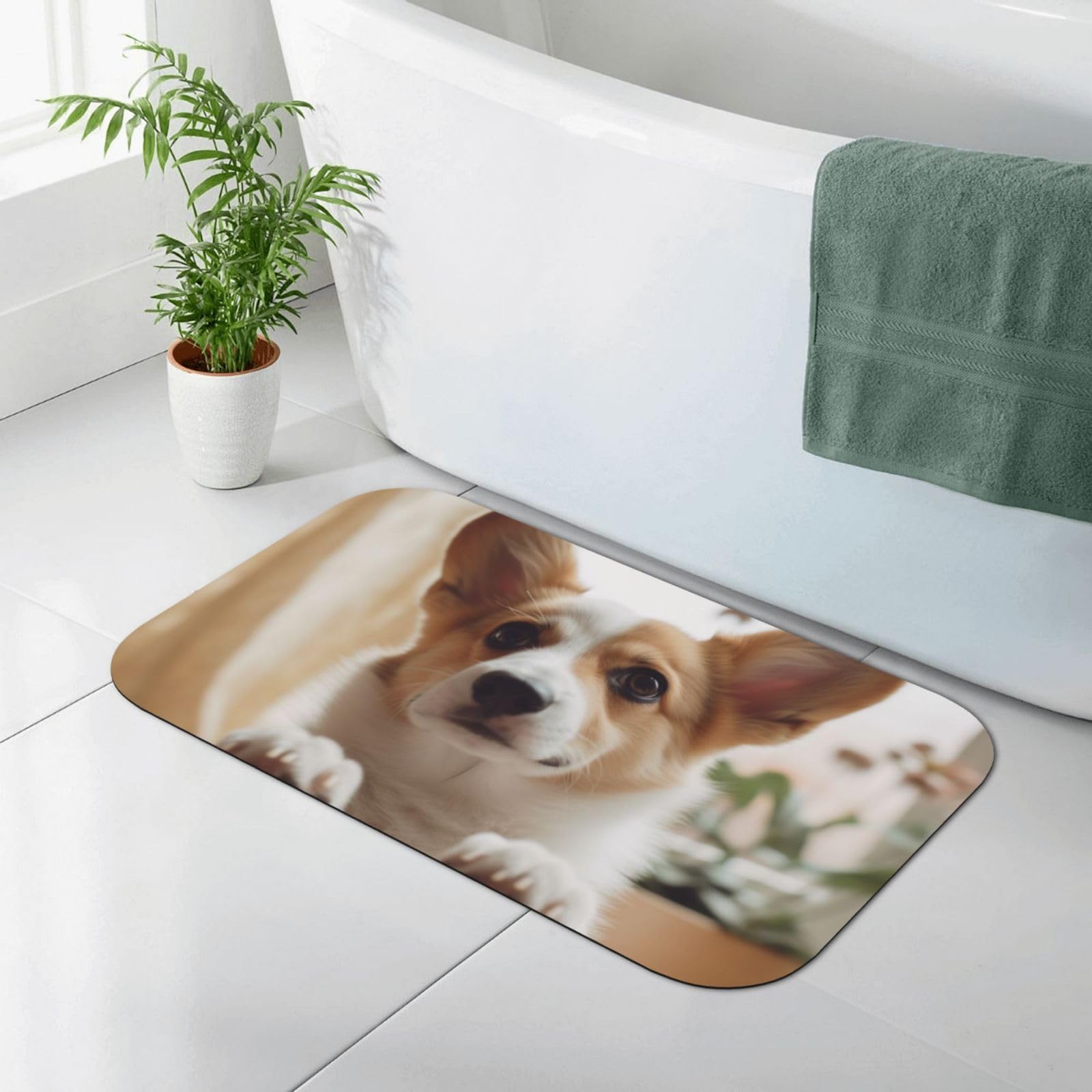 Tapis de bain antidérapant et absorbant Corgi pour sol salle de bain