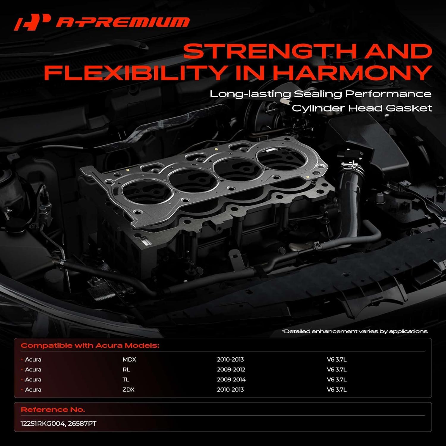 A-Premium V6 3.7L Left or Right Engine Cylinder Head Gasket Compatible with Acura MDX 2010-2013, TL 2009-2014, ZDX 2010-2013, RL 2009-2012, Driver or Passenger Side, Multi-Layer Steel