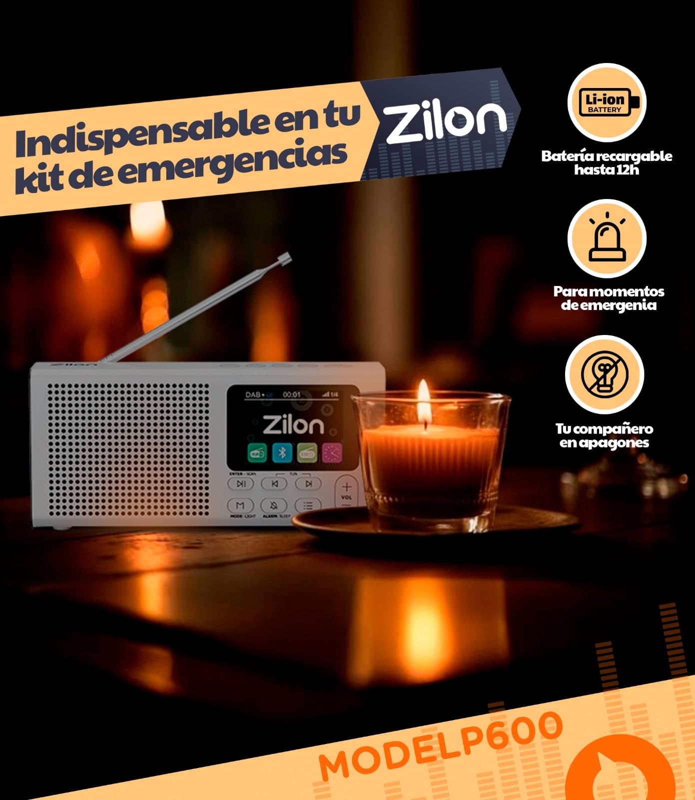 ZILON Radio Portatil Digital Dab+ FM Bluetooth Recargable Kit Emergencias - Altavoz Compacta Mediana con Bateria 2200mAh USB C Pantalla LCD Color Ideal para Cocina Camping Alarma Reloj TV y Trabajo