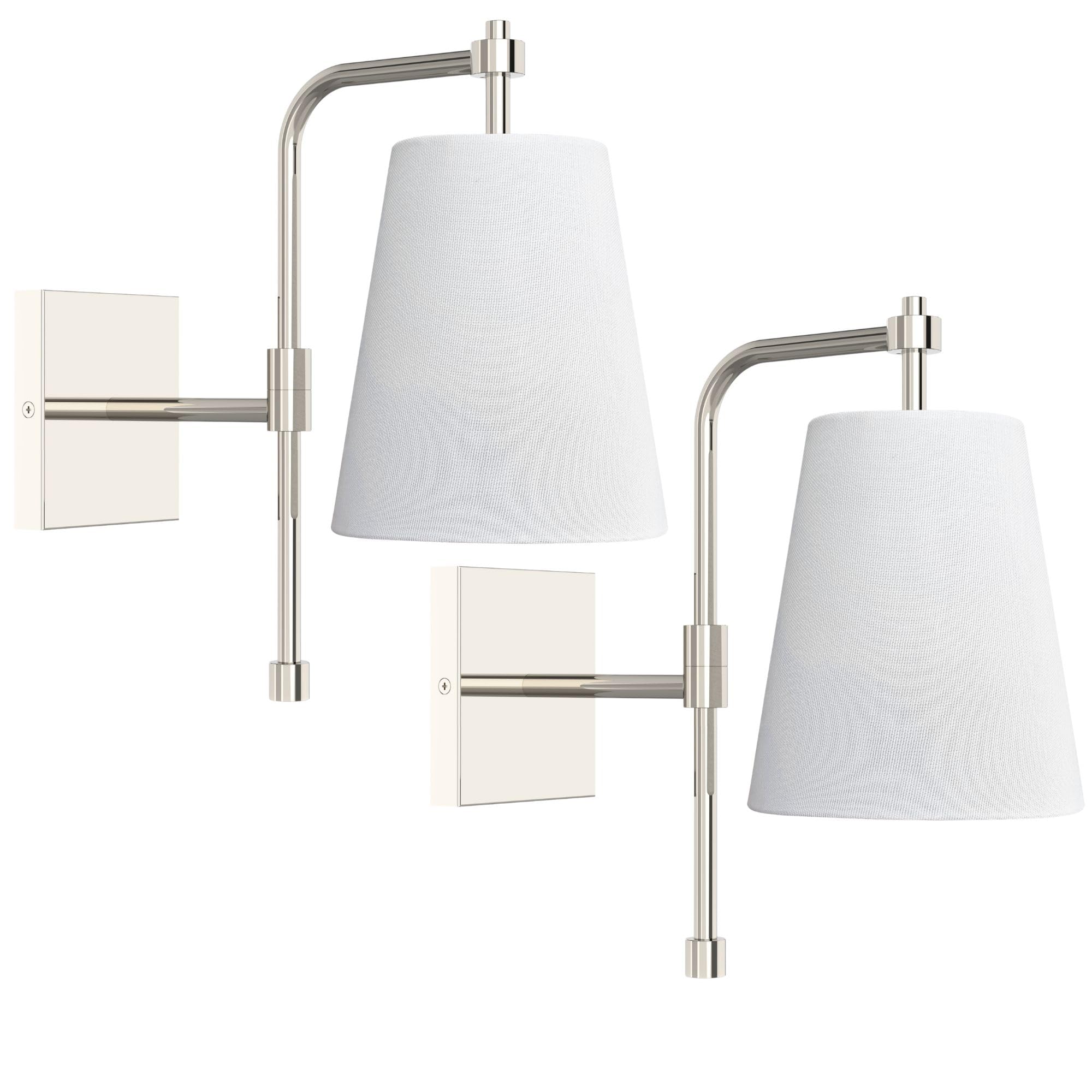 Swing Arm Wall Lamps Set of 2, Fabric Linen Shade, Hardwired Wall Mounted Light Fixture for Bedside, Living Room, Bathroom, Versatile Home Decor (Brushed Nickel)