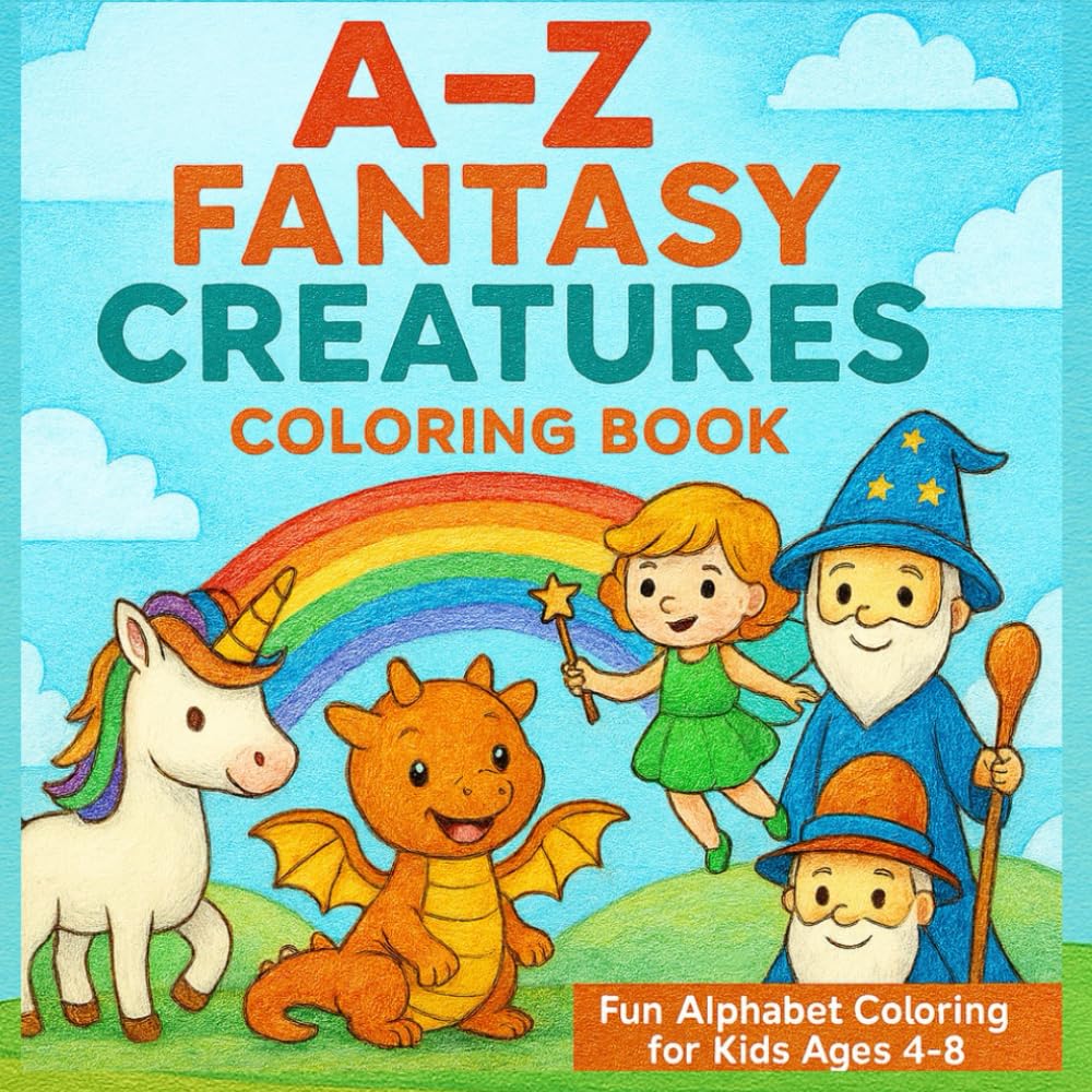 A–Z Fantasy Creatures Coloring Book for kids: Fun & Educational Alphabet Coloring Pages for Kids Ages 4–8