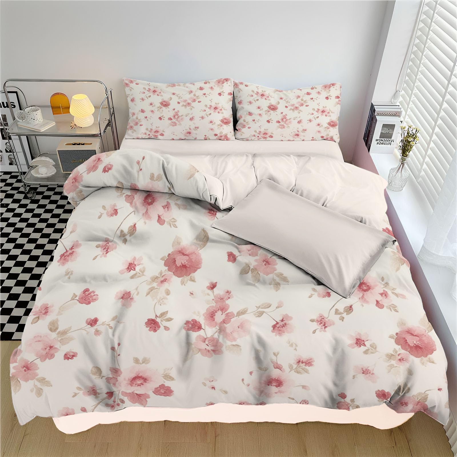 Linge de lit floral vintage en microfibre premium 200x200cm motif rose