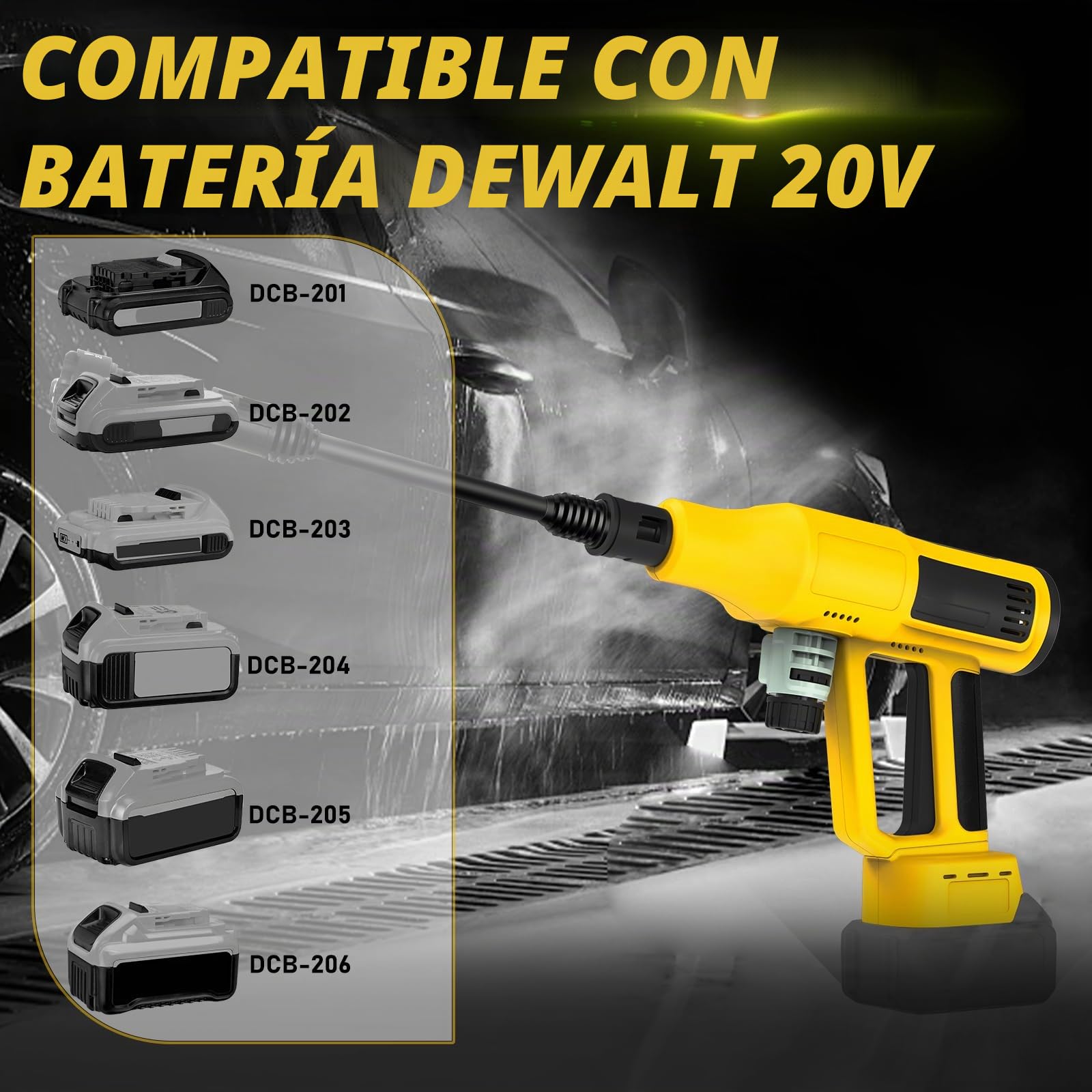Hidrolimpiadora sin Cable Compatible con batería Dewalt 20V, 700 PSI Hidrolimpiadora portátil de Mano con cañón de Espuma con Boquilla 6 en 1 para Limpieza de Suelos de Coches y Paredes (sin batería)