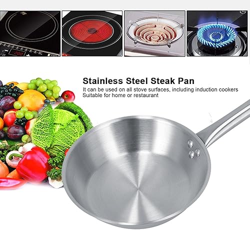 Miniatura 3 de Sartén de acero inoxidable, sartén de una sola manija, utensilios de cocina de inducción, ideal para cocinar en casa y chef profesional (7.874 x