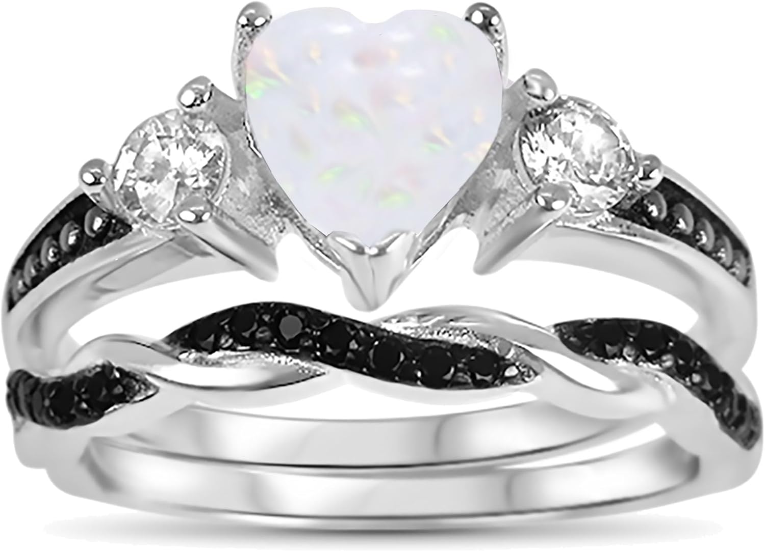 LaRaso & Co His and Hers 3 Piece Trio Sterling Silver Black Couples Wedding Band Engagement Ring Set