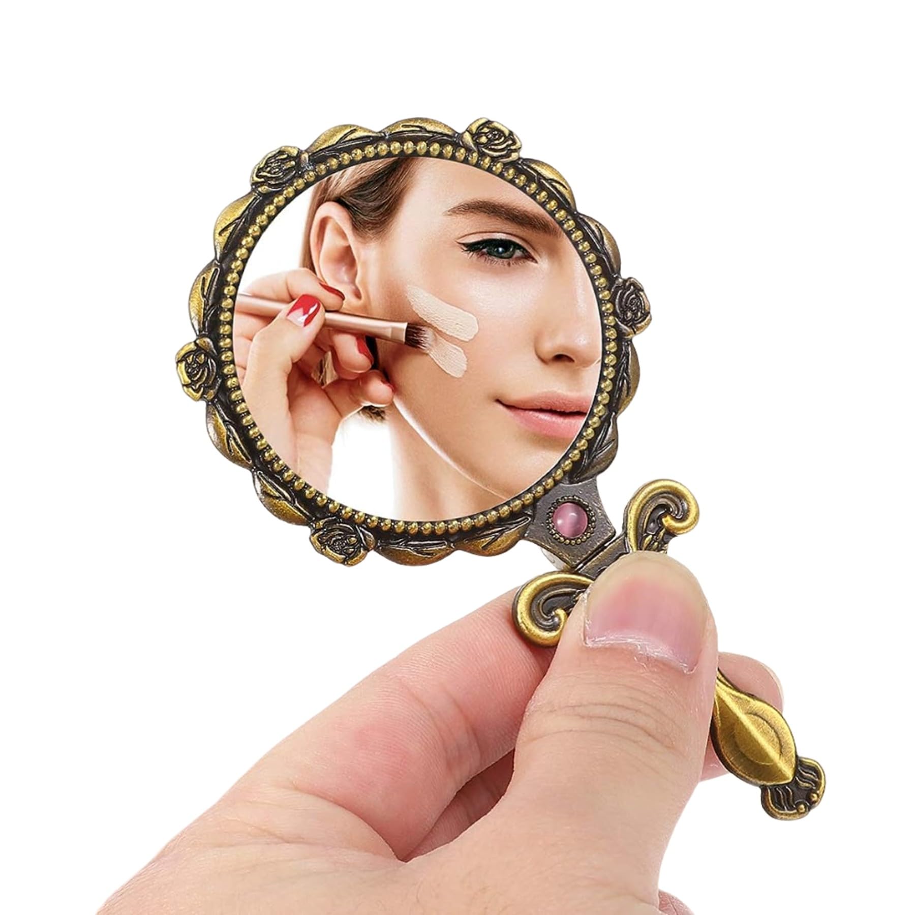 Mini Vintage Style Makeup Mirror, Small Pocket Size Folding Handheld Vanity Mirror, Pack of 1, Gold-image-38