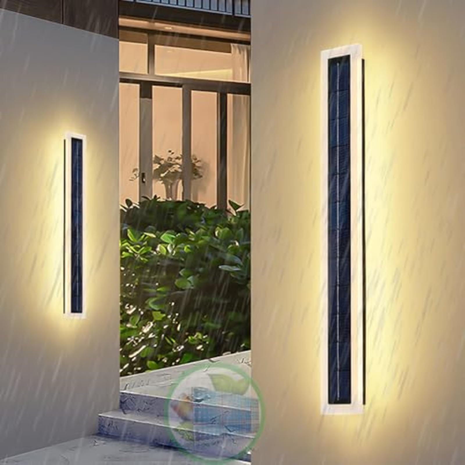 Außen Solar Wandleuchte Kabellos LED Lang Solarlampen Wasserdicht IP65 Schwarz Rechteckig Solarbetrieben Wandleuchter Modernes Acryl Wandbeleuchtung Hof Villa Eingangstür (Warm Light,100CM)