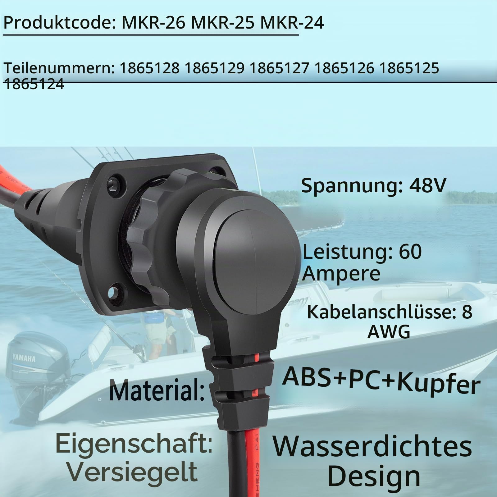 1865128 1865120 MKR-26 MKR-28 für Minn Kota Süß- und Salzwasser Trolling Motor Stecker und Buchse Marine Batterie Zubehör