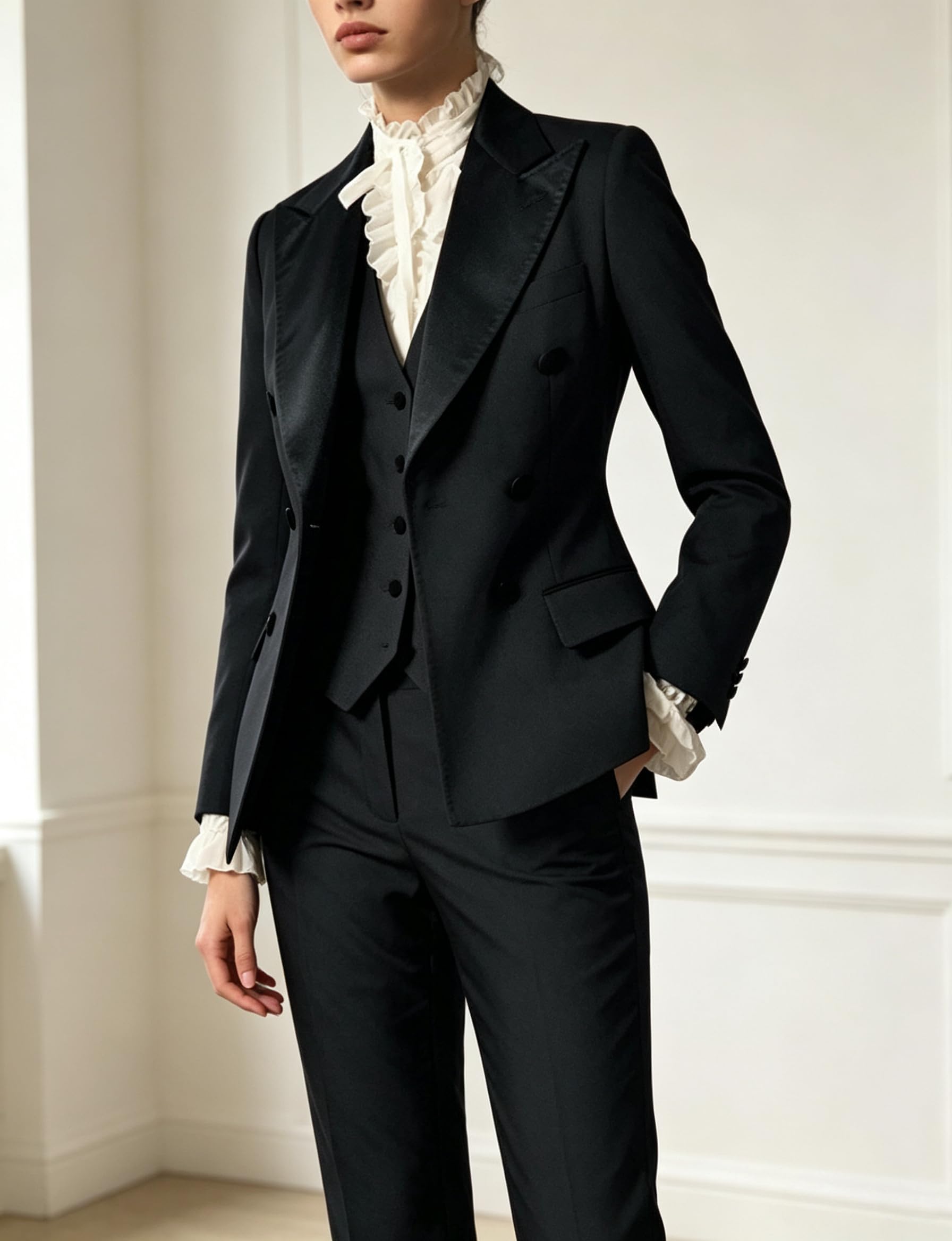 Ulnomio Damen Dreiteiliger Anzug Einreihig Knopf Business Arbeit Büro Dame Jacke Weste Hose Set