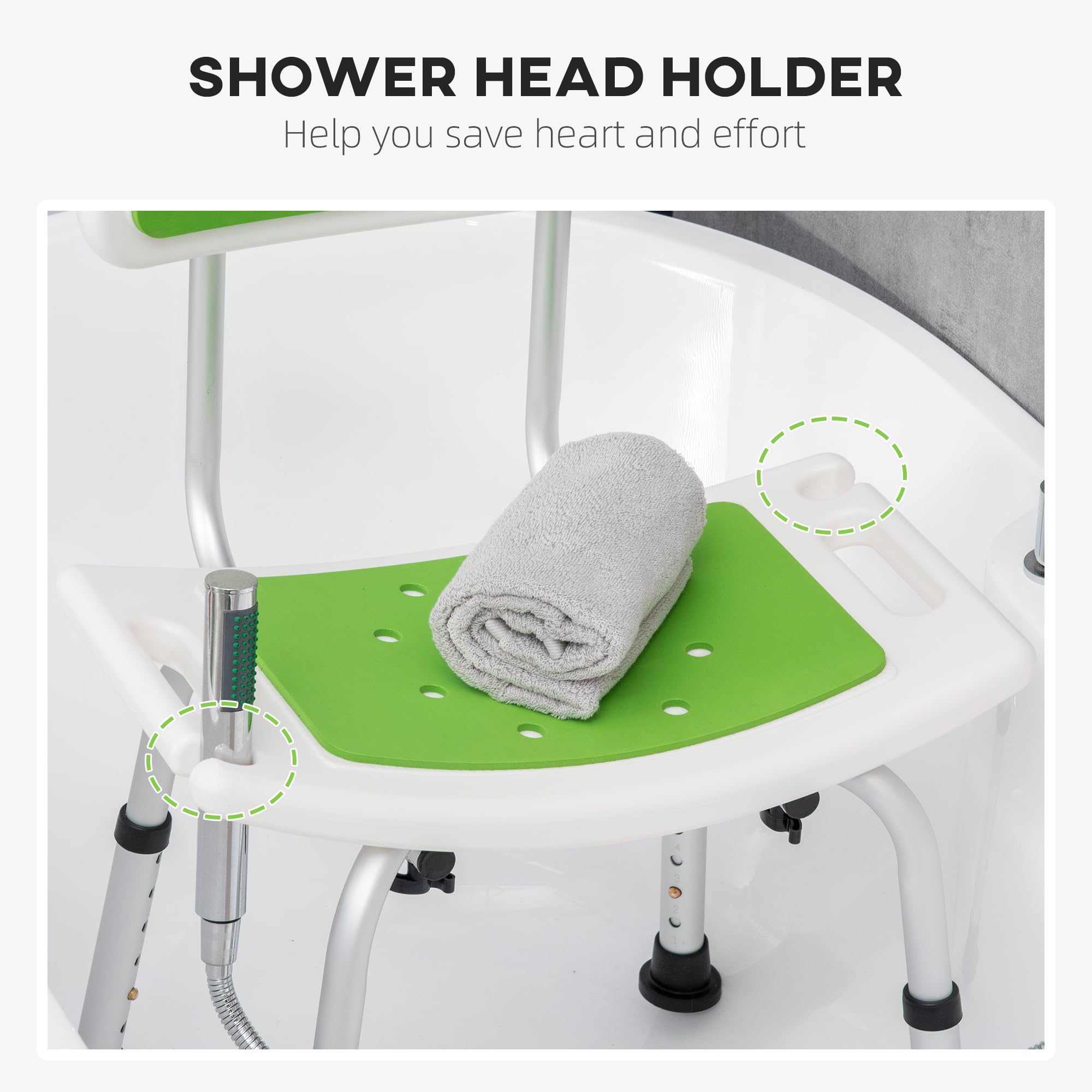 HOMCOM Silla de Ducha para Ancianos y discapacitados, Respaldo, Verde