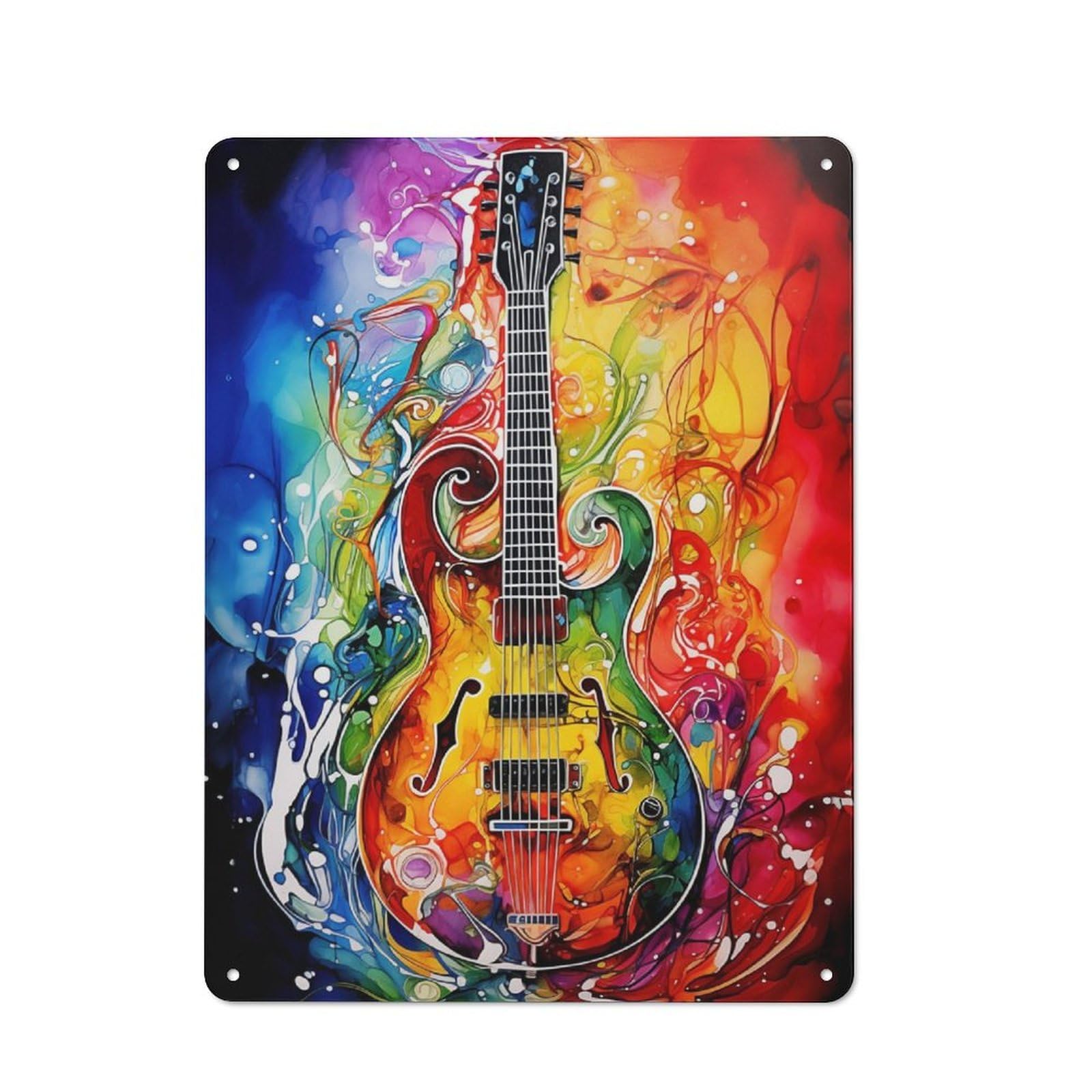 Junmoney Alcohol Ink Guitar Tin Wall Plaque 40X30cm With For Bar Or Restaurant, Housewarming Wall Decor For People Furnishing Bar And Restaurant