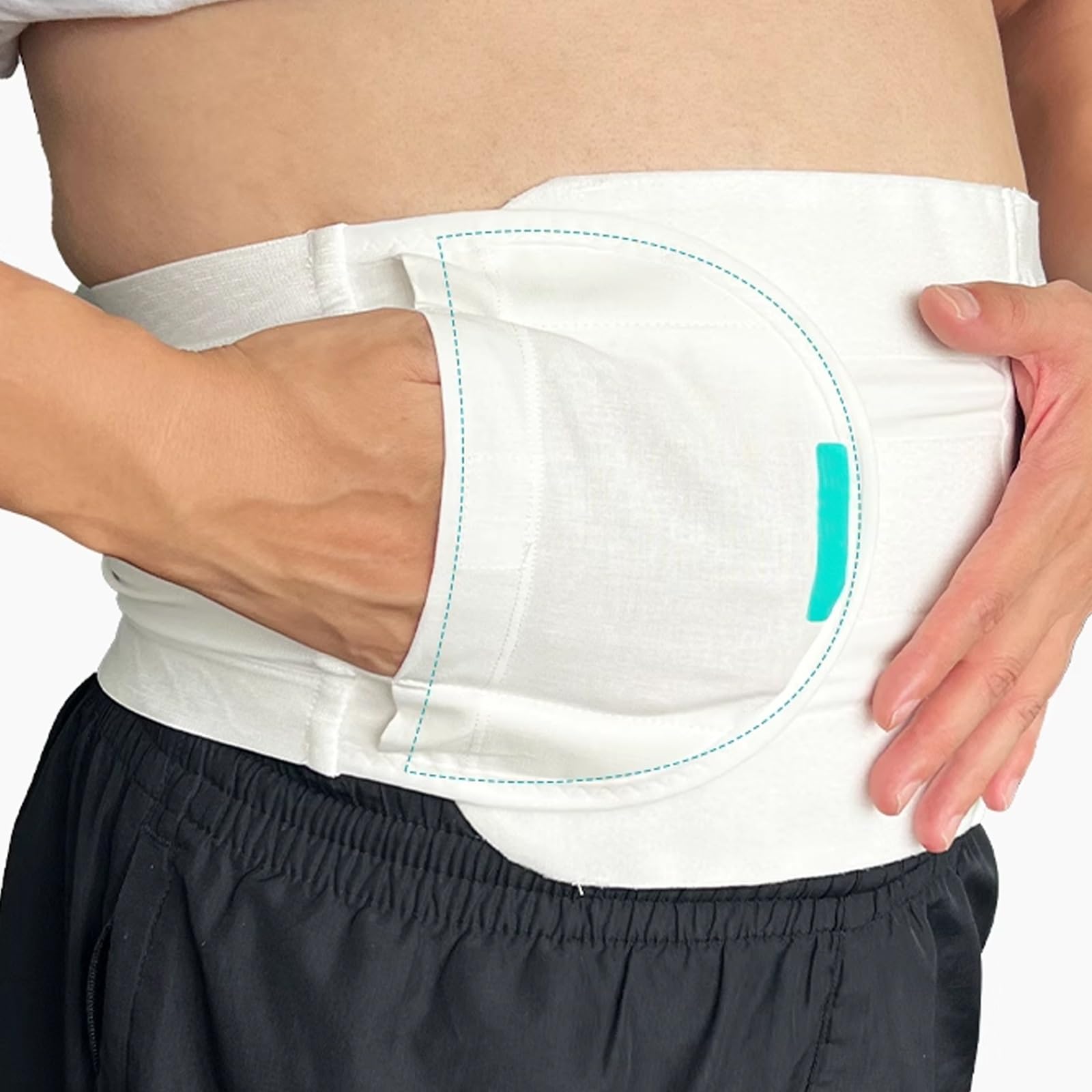 Stoma Bandage, Ostomy Gürtel für Männer & Frauen, Verstellbar, zur Vorbeugung von Parastomalen Hernien, Stomaversorgung, Weiß(M)