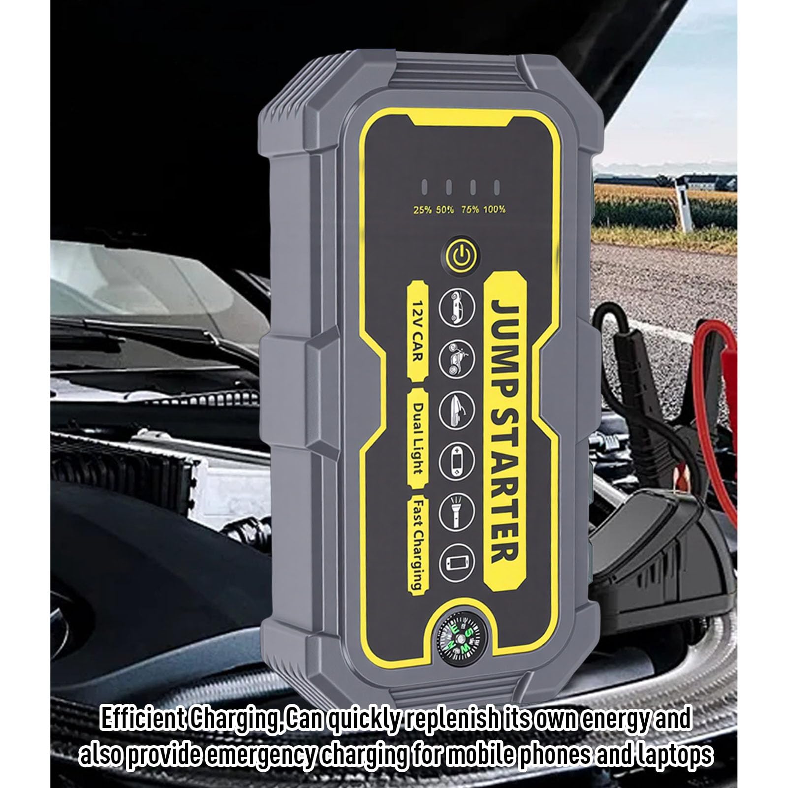 Avviatore di Emergenza per Auto 6000A, Batteria Portatile da 12 V con Ricarica Rapida PD e Display Digitale, per Motori a Gas Fino a 7,0 Litri o 5,5 Litri, (Unità principale+Morsetto