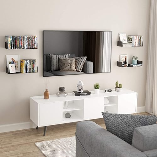 Miniatura 7 de Wallniture Bali - Juego de 4 estantes flotantes negros para pared, estantes de almacenamiento de CD y DVD y estantería de metal