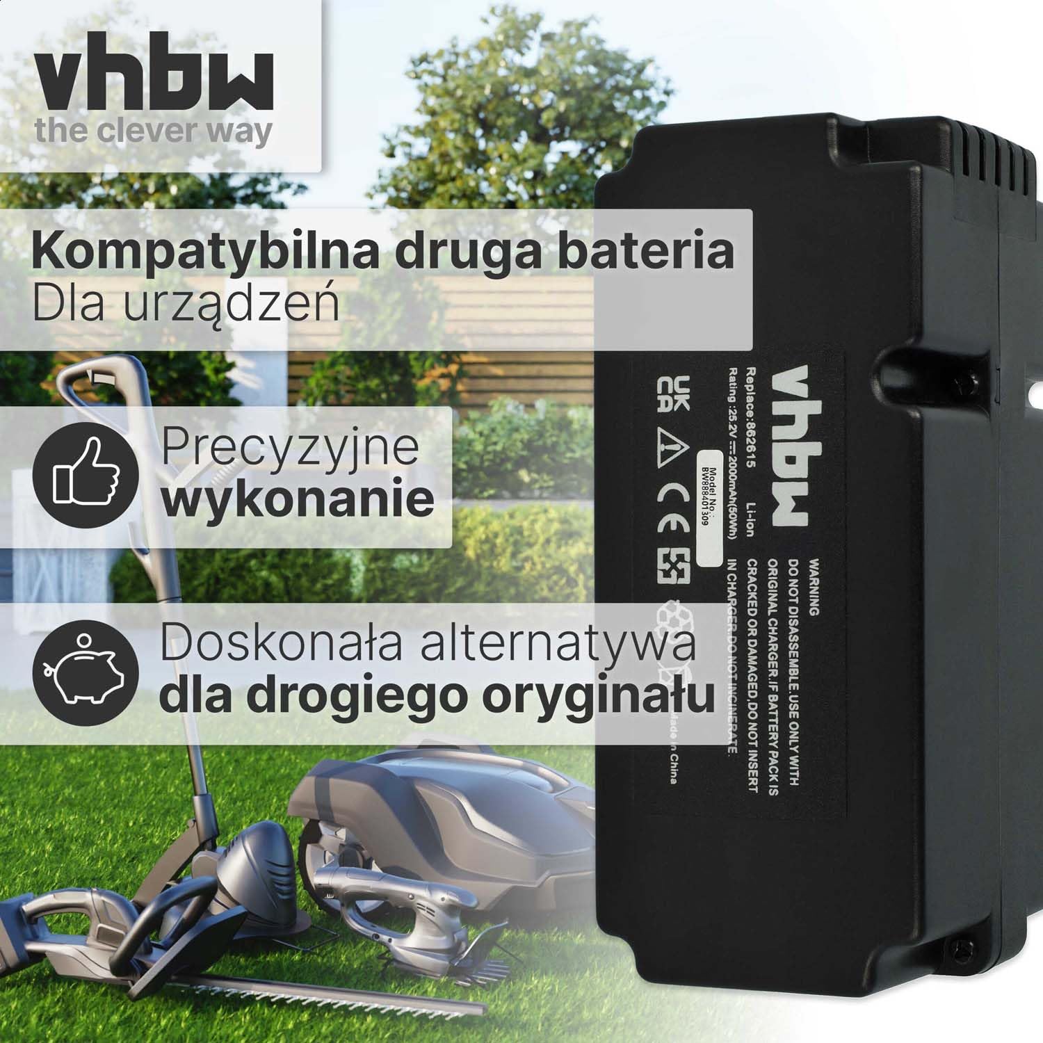vhbw Bateria zamienna do 862601 | 862615, 862617, 862618, 0862622, 0862622001 do kosiarek automatycznych (2000 mAh, 25,2 V, litowo-jonowy)