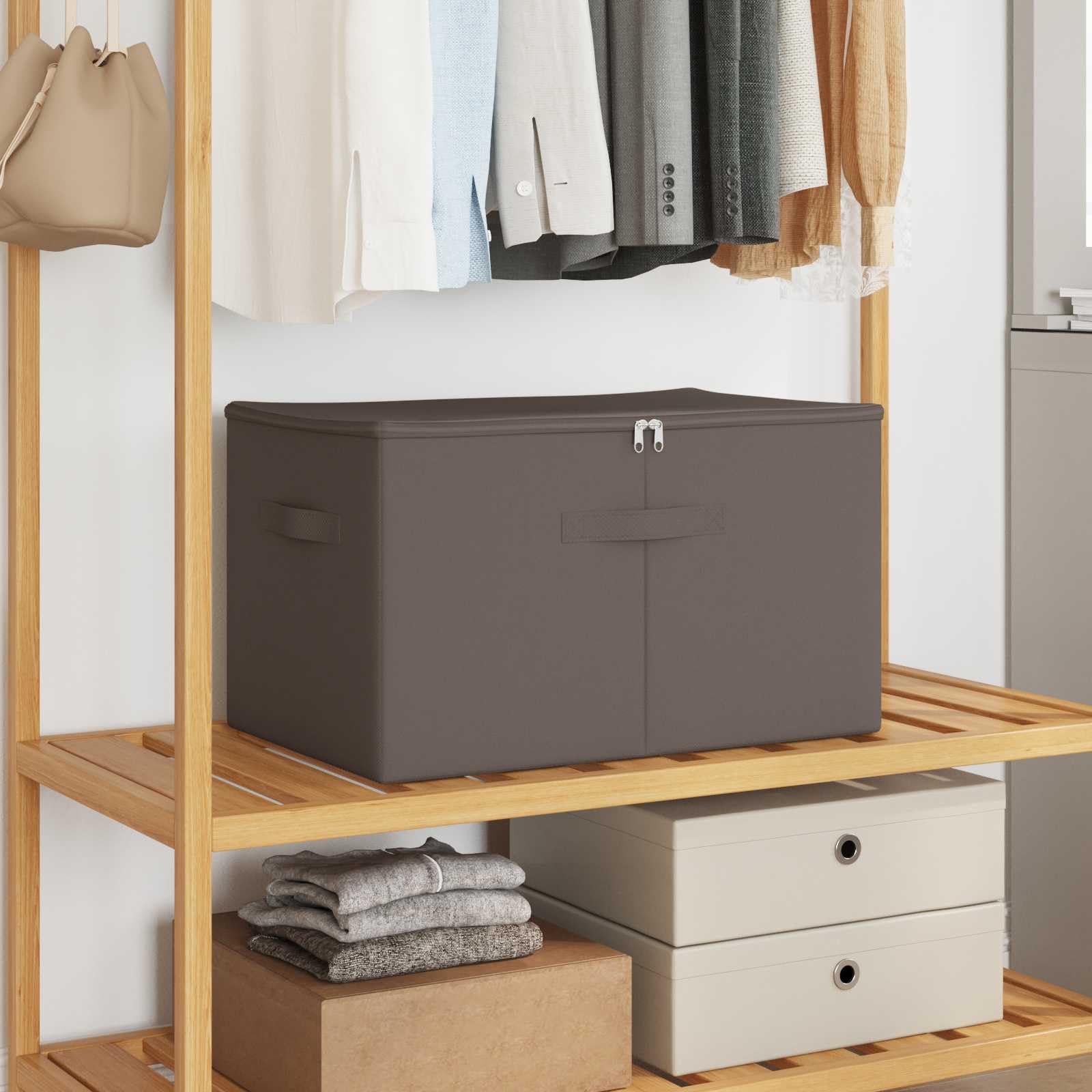 6er Set Aufbewahrungsboxen mit Deckel und Reißverschluss, Faltbare Kleiderbox für Schrank und Unterbett, Stoffbox für Ordnung im Schlafzimmer Anthrazit 55x35x32 cm