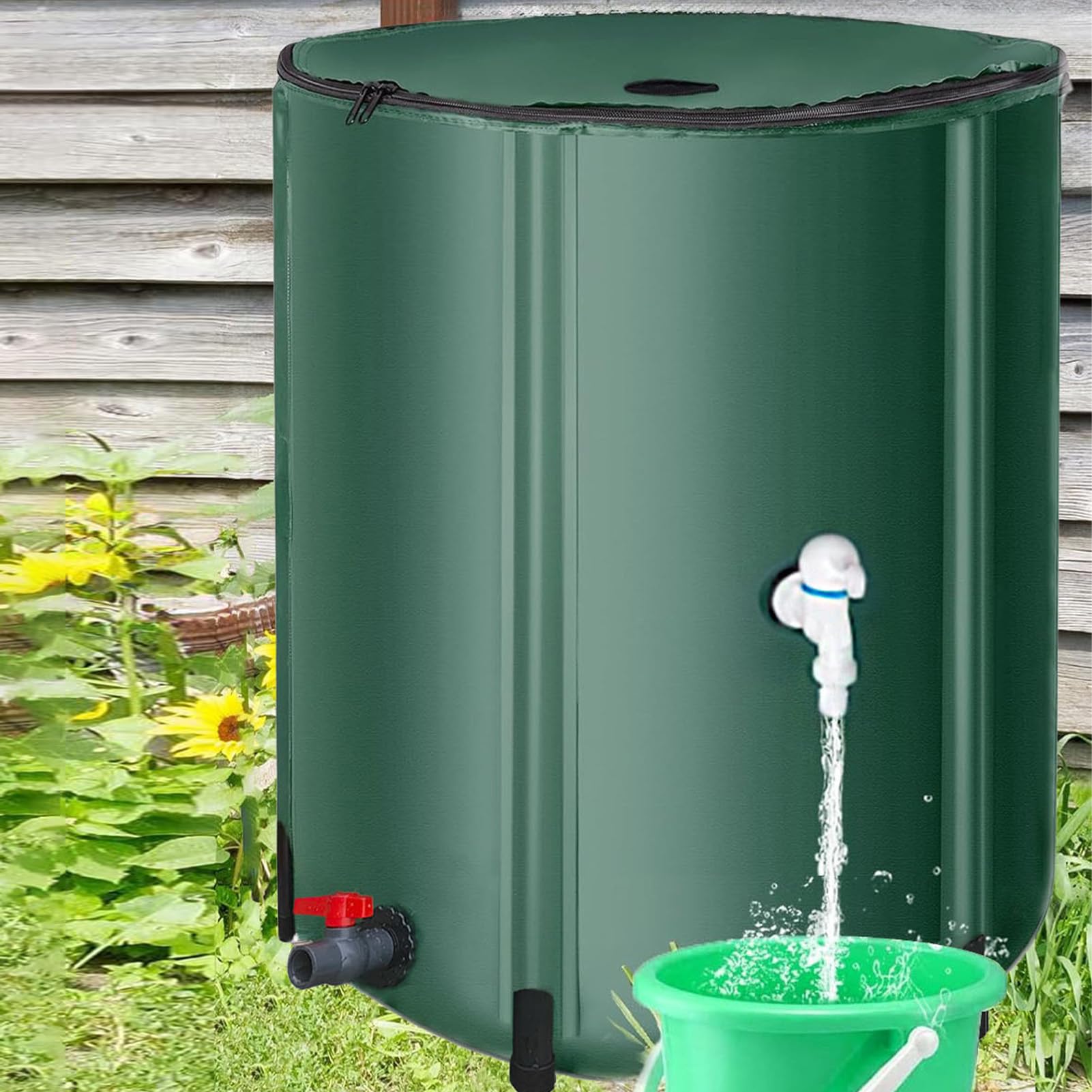 Raccolta di raccolta 'acqua piovana | Barili antipioggia pieghevoli in PVC | da 26 galloni, serbatoio acqua di raccolta 'acqua piovana con filtro rubinetto -kit troppopieno