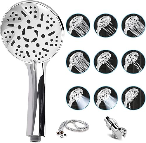 Miniatura 2 de Cabezal de ducha de mano de alta presión de 9 modos, boquillas antiobstrucciones, lavado a presión integrado para limpiar la bañera, azulejos y