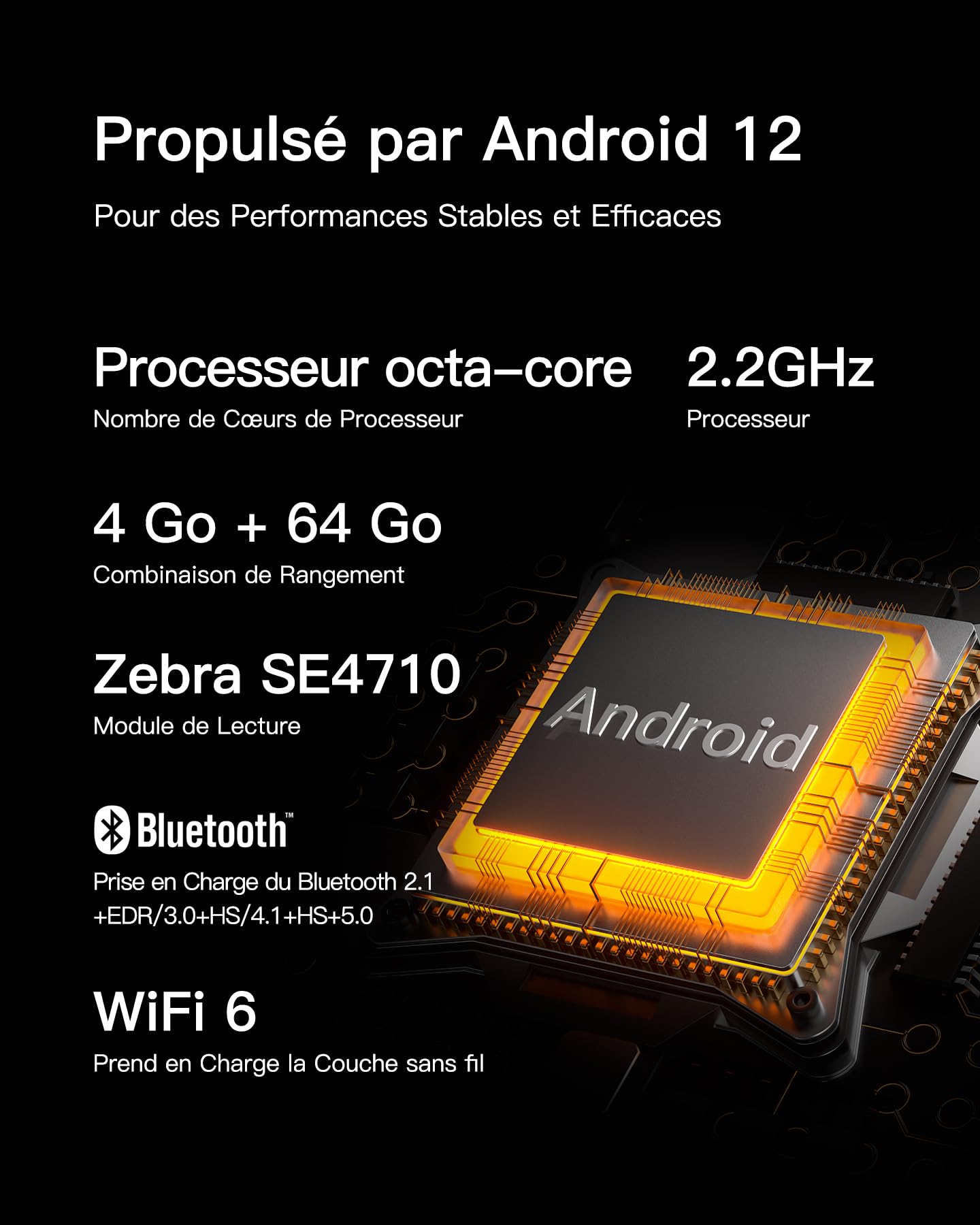 Inateck Android 12 Lecteur de Code-Barres, PDA Mobile, Écran Tactile 6", Scanner Zebra SE4710 1D/2D/QR, avec Poignée, Bluetooth, IP66 6500mAh, Wi-FI 6 & 4G, pour Commerce, Entrepôt, Logistique, AS501S