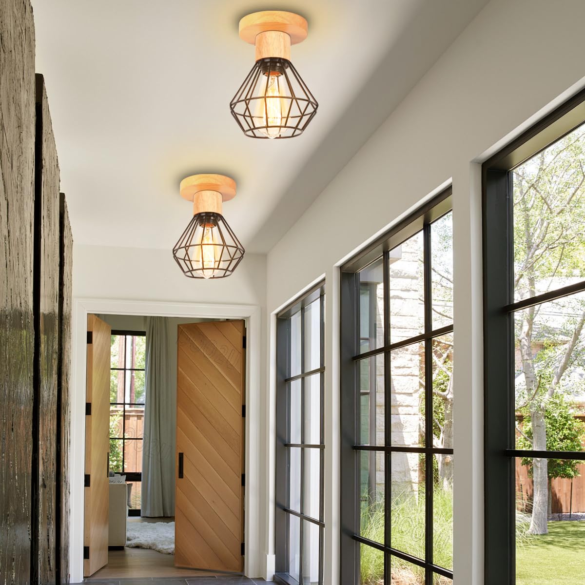 PETITES ECREVISSES Hängeleuchte Vintage - Industrielle Deckenlampe Quadratisch, E27, Grün | Für Wohnzimmer, Küche, Café