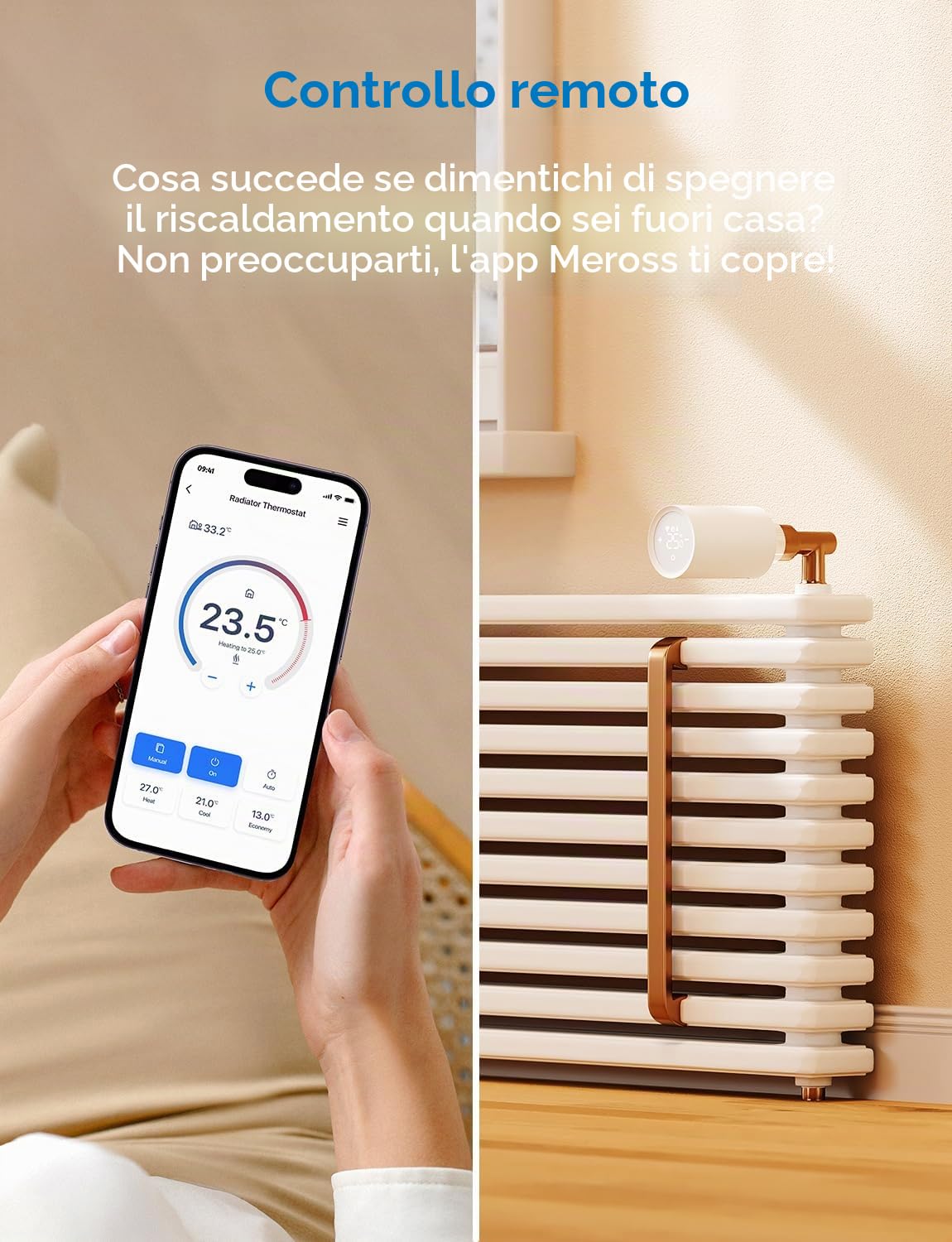 Meross Matter Termostato per radiatore opaco con hub extra, Valvole Termostatiche WiFi Valvola Termostatica per Termosifoni Termovalvole Smart con Controllo Vocale per Siri Alexa Google,
