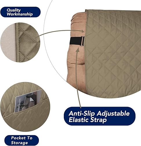 Miniatura 3 de PureFit Funda de sofá reversible resistente al agua, lavable a máquina, con correa ajustable, para perros, mascotas (reclinable, beigemarfil)