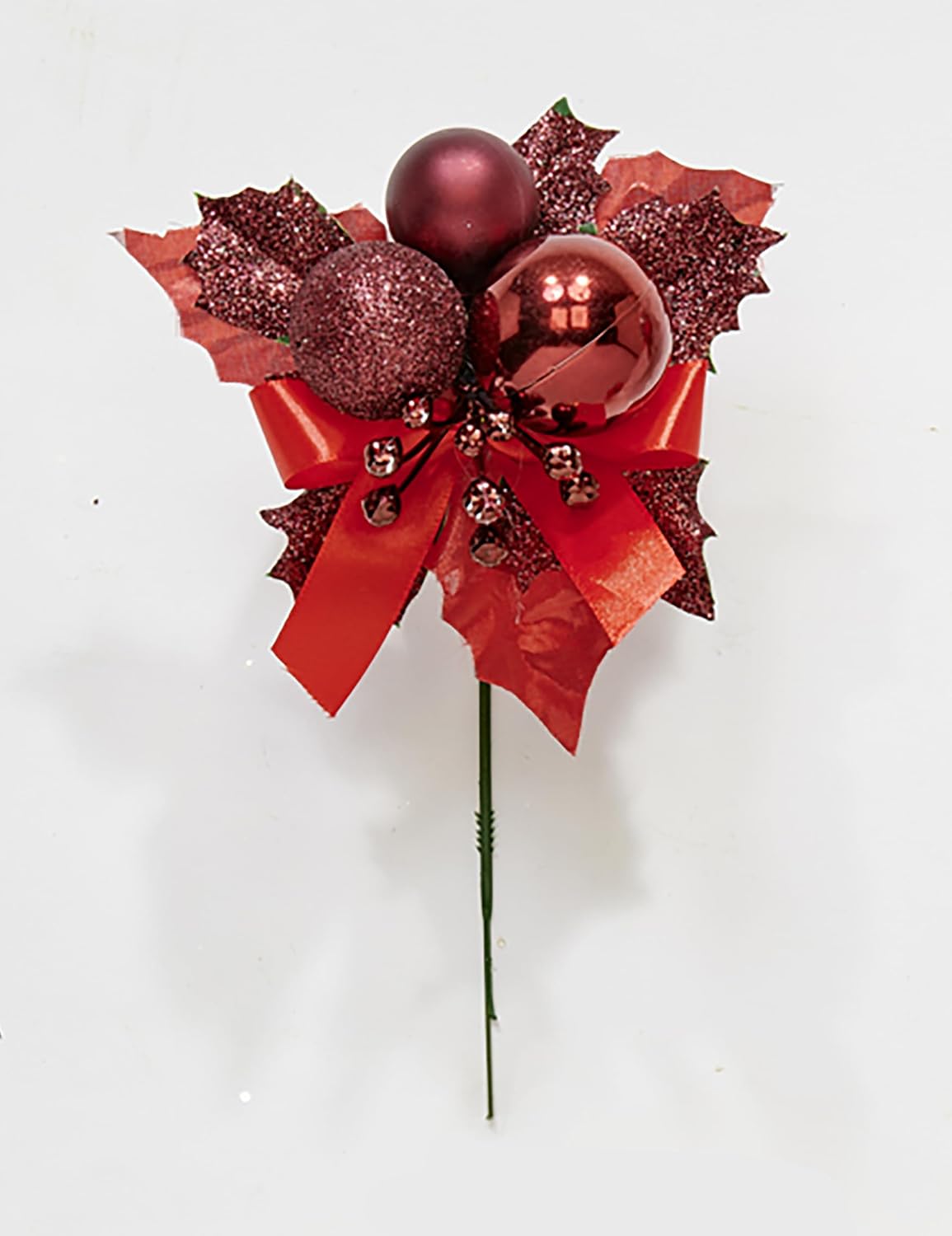 Worth Imports 7" Christmas Ball Berry Leaves Pick, Burgundy, Set of 12