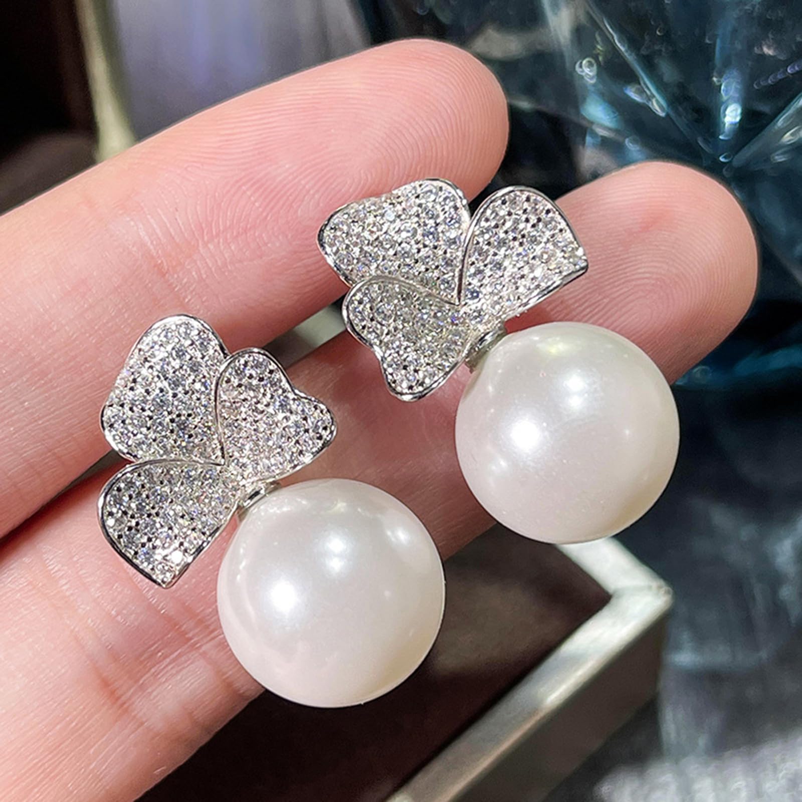 Set di gioielli da sposa in argento Sterling 925 con ciondolo a forma di trifoglio, collana con ciondolo a forma di fiore, orecchini con perle finte, 5 misure di anello (7), 7, metallo, senza pietre