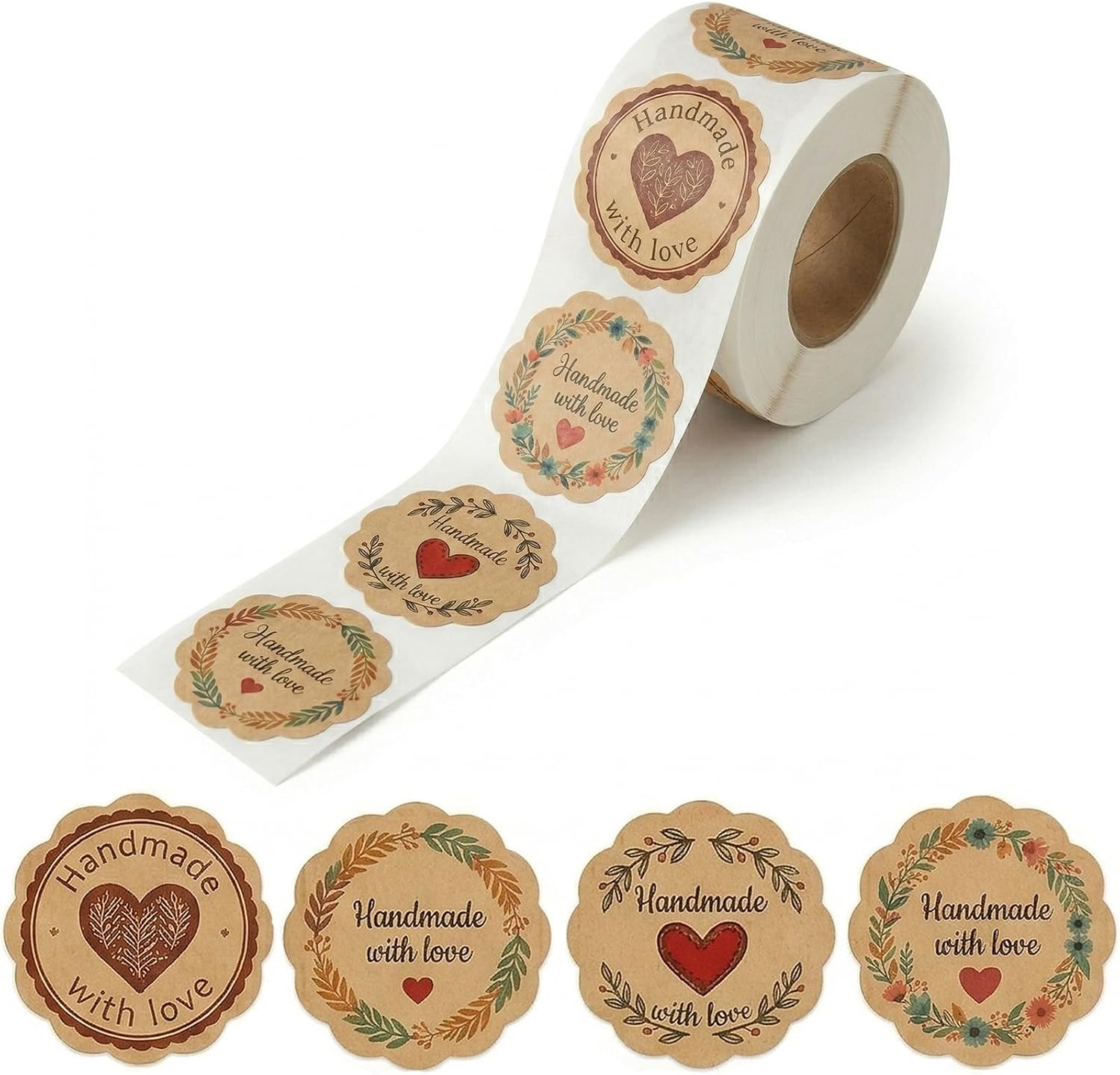 Amazon.com : ALFEUND Handmade with Love Stickers, 500 Scalloped Kraft ...