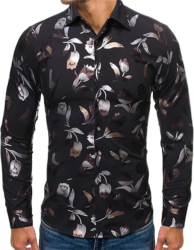 Amazon.com: Camisa de vestir con botón bronceador para hombres, manga larga  estilo étnico vintage impresión Slim formal camisa camiseta blusa tops :  Ropa, Zapatos y Joyería