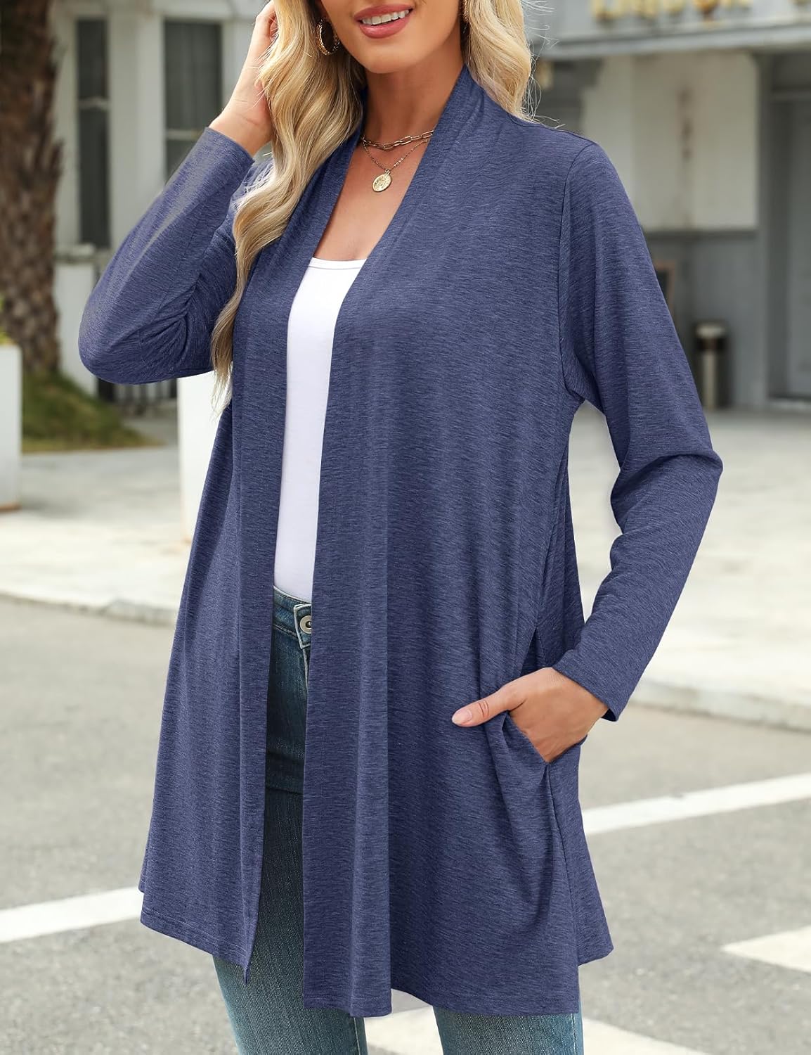 JollieLovin Women's Plus Size Long Sleeve Lightweight Cardigans Open Front Casual Soft Drape Fall Dusters - Image 3
