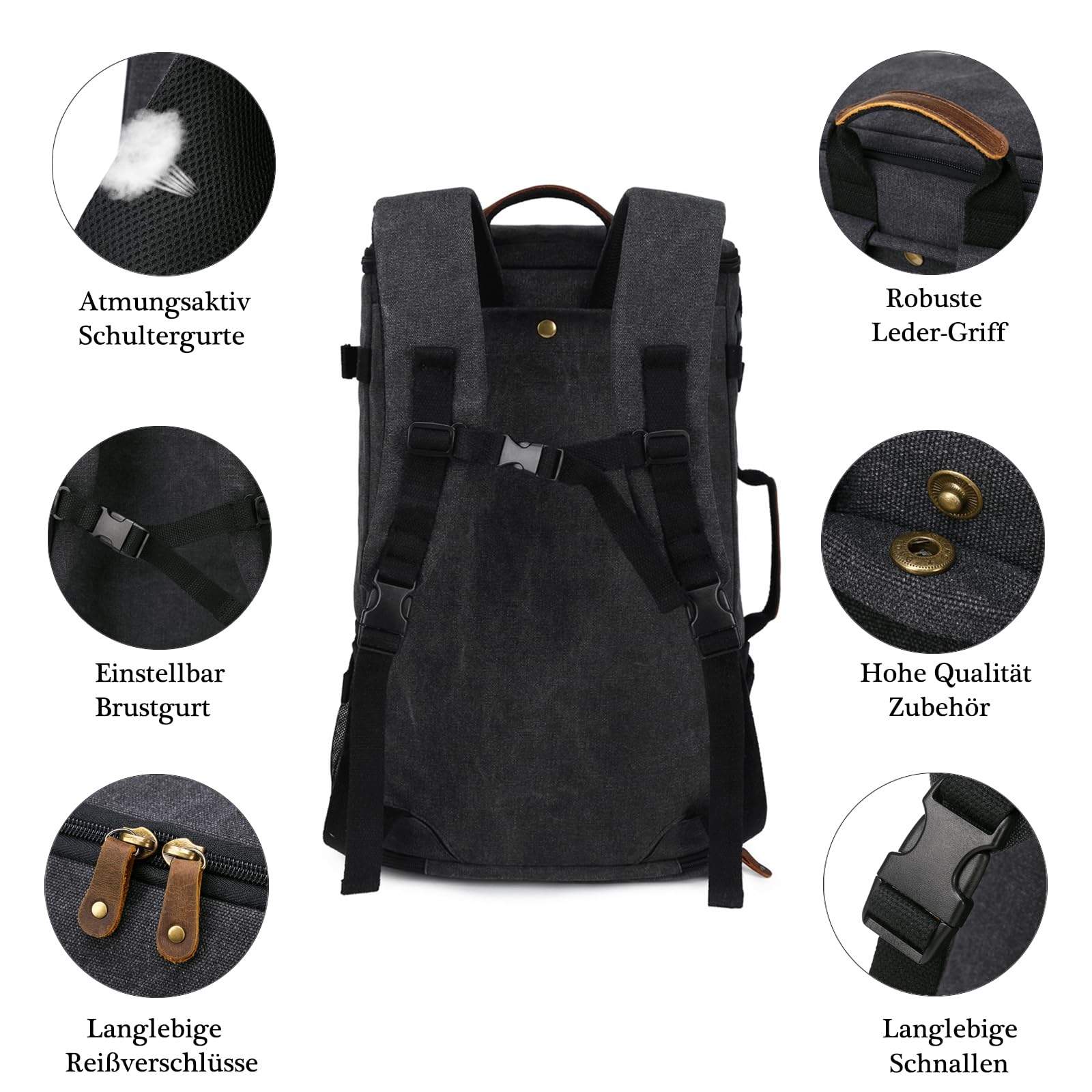 G-FAVOR Rucksack Herren groß, 40L Reiserucksack Handgepäck Rucksack Canvas Travel Backpack für 15,6-17 Zoll Laptop, Flug Genehmigt für Reise Arbeit Freizeit Reisetasche