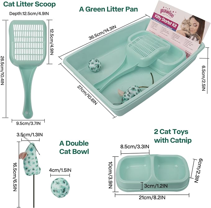 Arenero pequeño para gato PAWISE con accesorios verdes miniatura 2