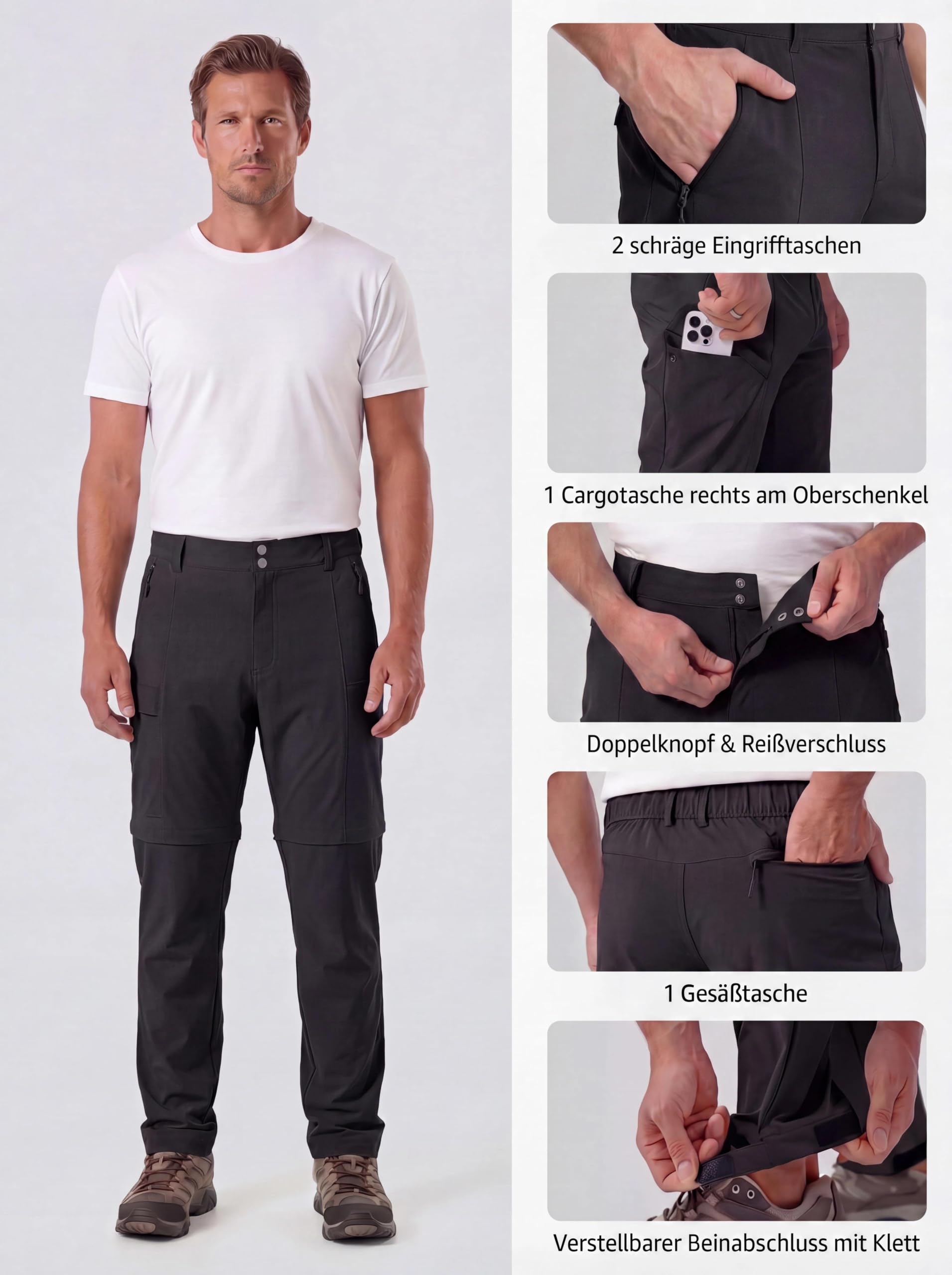 Pantalones de Senderismo para Hombre Zip Off Transpirables de Secado Rápido Ligeros y Elásticos con Bolsillos