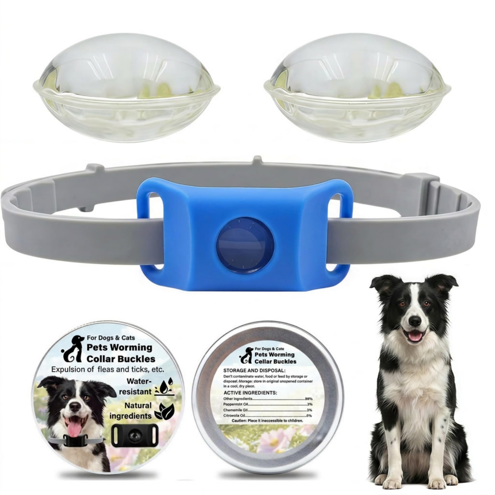 Fell-Freund TickGuard Clip- Fellfreund Zeckenhalsband für Hunde, Verstellbares Halsband Zubehör mit Ätherischen Ölen, Wasserfester Schutzclip für Spaziergang Garten und Outdoor (Blau,2 Stück)