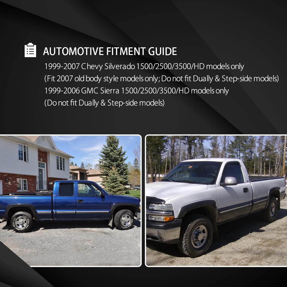 Autozensation Compatible with 1999-2006 Chevrolet Silverado GMC Sierra, 4PC Front + Rear Factory Style Fender Flares