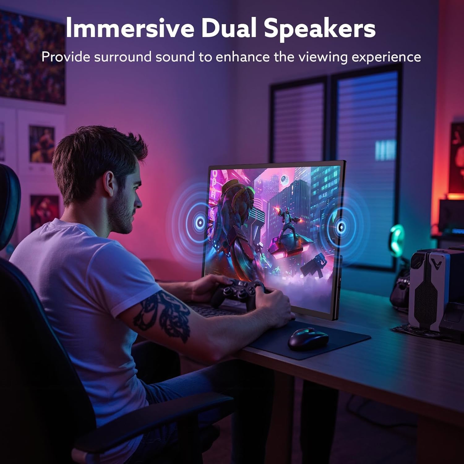 23.8'' Portable Monitor 2.5K 180Hz QHD 1440p, VESA USB-C HDMI Laptop Screen Extender, Built-in Stand Speakers for Laptop Mac PS4/5 Xbox Switch