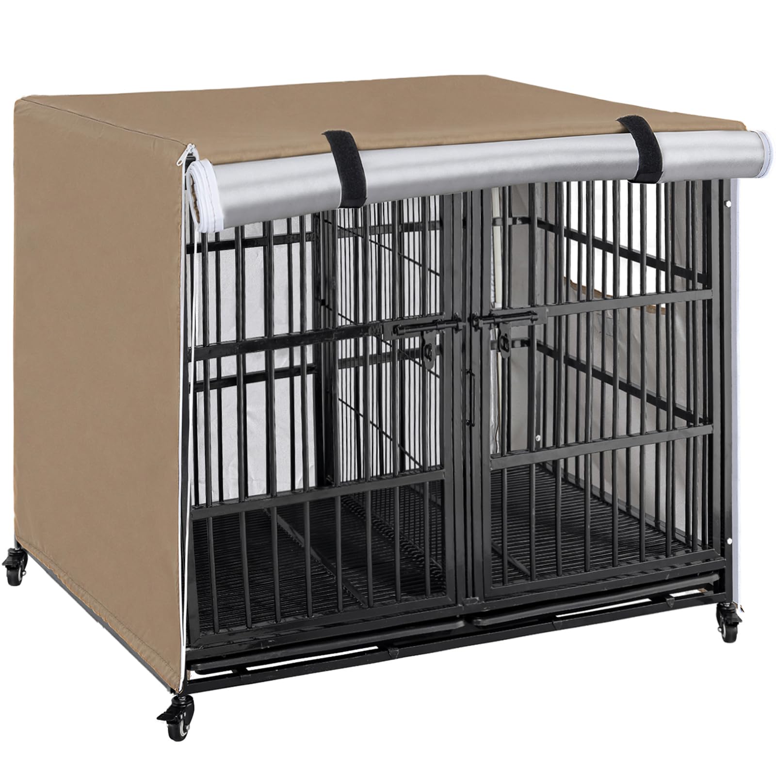 OUUTMEE Copertura per gabbia per cani adatta per gabbie per cani da 122 cm, impermeabile in tessuto Oxford 210D, copertura antivento per gabbia per cani per animali domestici, protezione interna ed