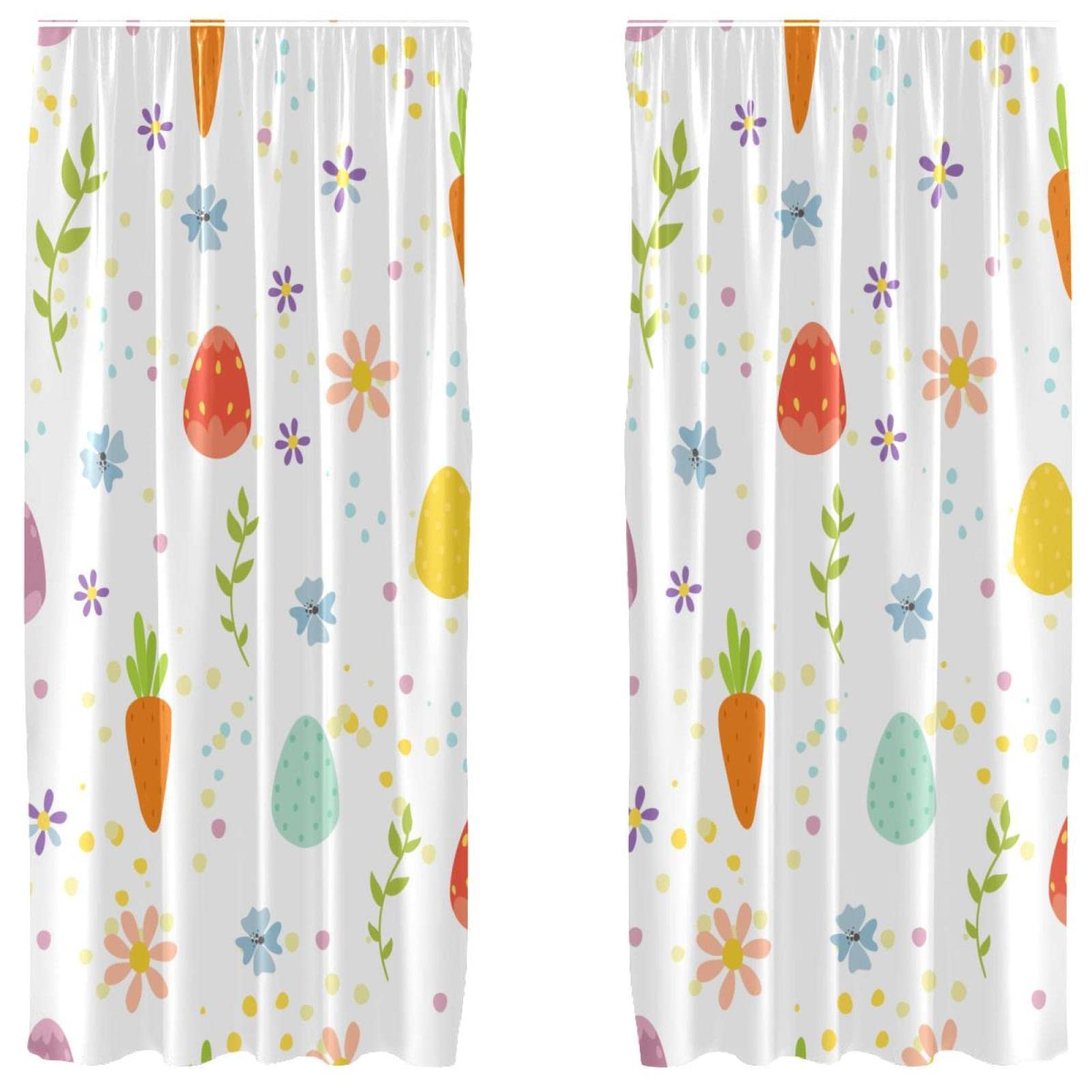 Rideaux œufs de Pâques et carottes 140x213cm | Lot de 2 panneaux décoratifs