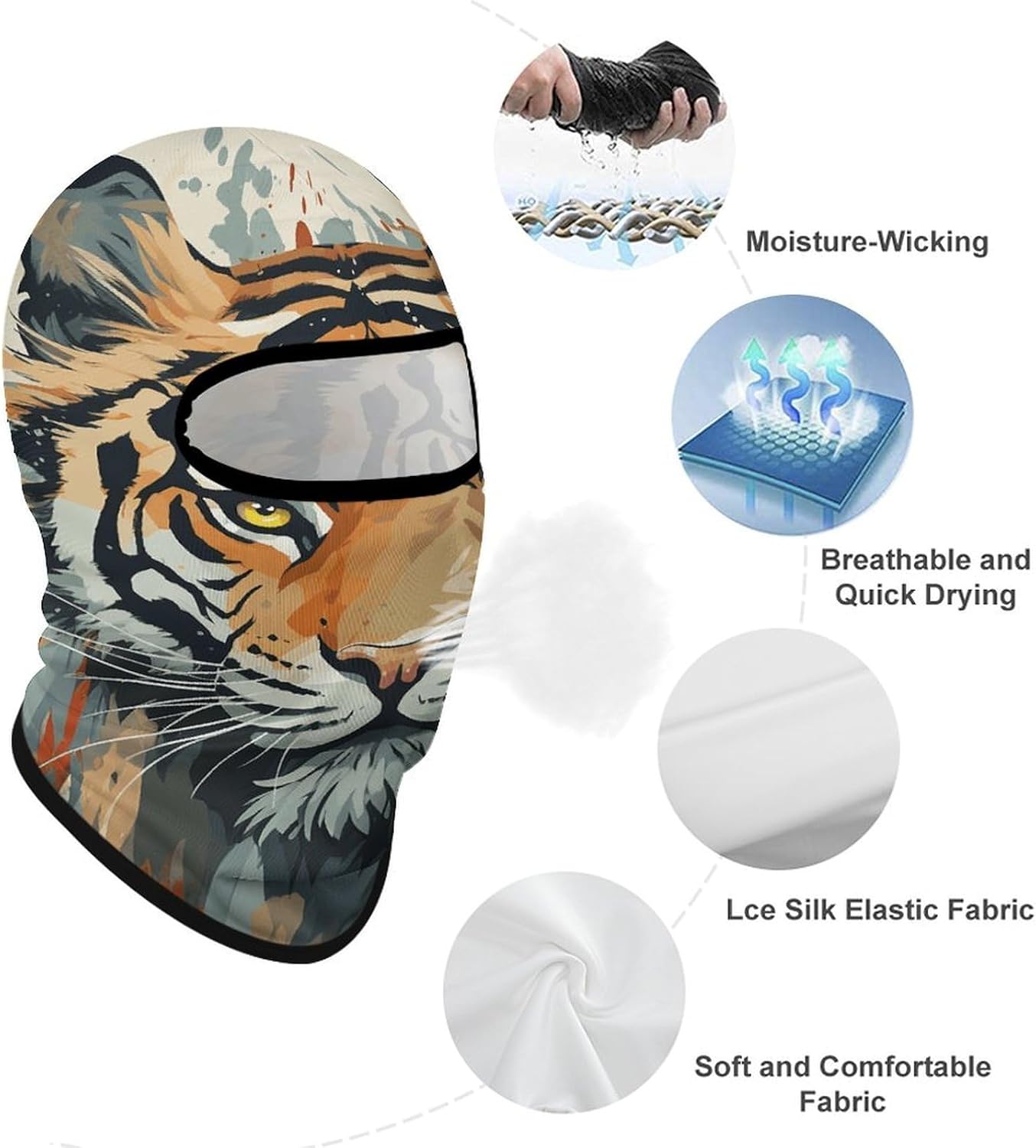 Balaclava Face Mask for Men Women Sun Protection Full Face Cover | Breathable Year of The Tiger Tiger Face Full Face Mask Windproof Ski Mask Motorcycle Helmet Lining for Outdoor Sport Cycling