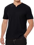 T-shirts Henley à manches courtes en col V pour hommes Summer Casual Waffle Pullover Tees