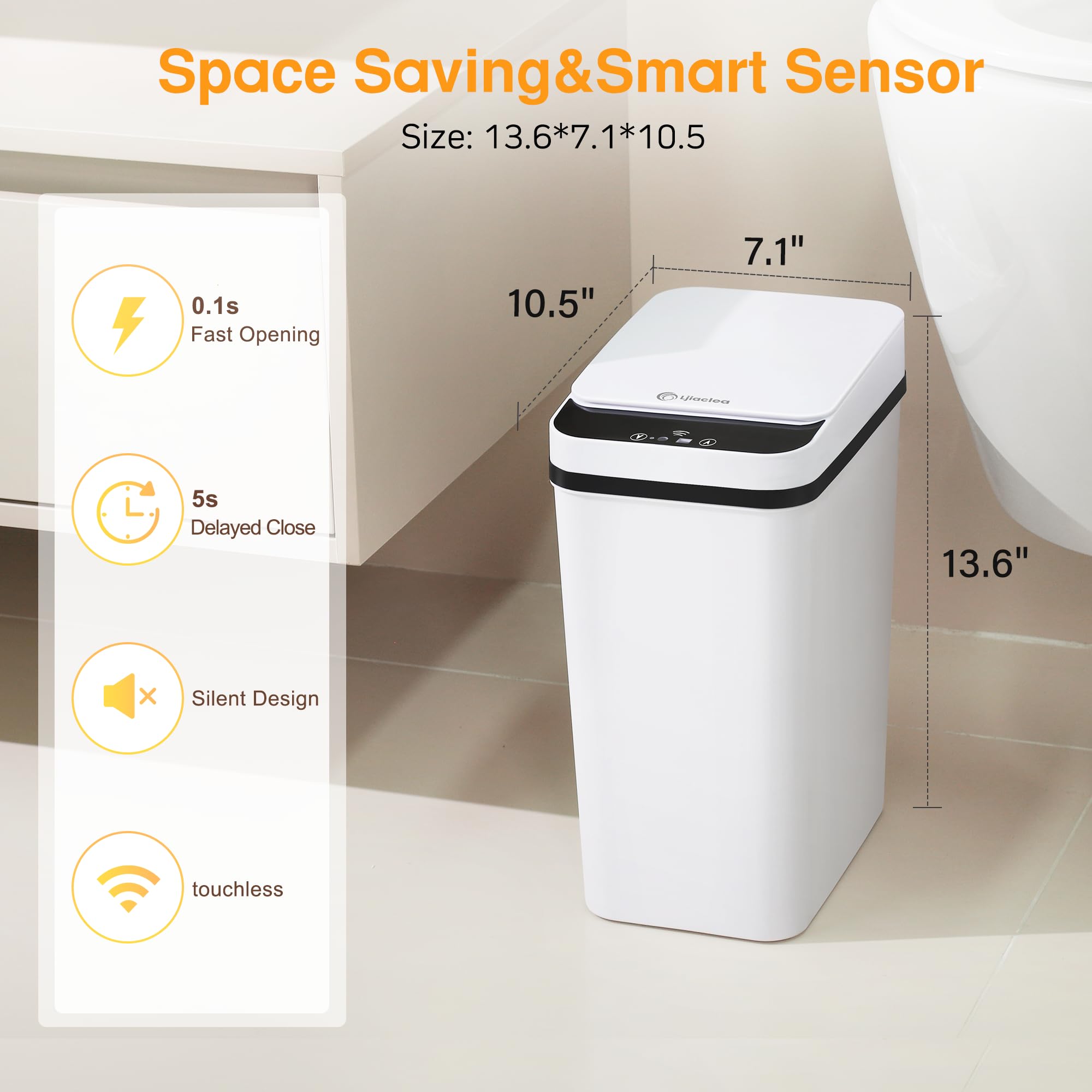 Smart Touchless Mülleimer für Küche, automatischer Bewegungsmelder, Mülleimer mit Deckel, wasserdicht, schmal, klein, für Küche, WC, Schlafzimmer, Wohnmobil (Schwarz, Batterie)