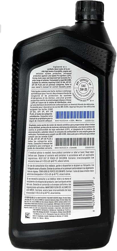 Aceite para Motor Mopar MaxPro 5W20 6 Cuartos miniatura 3