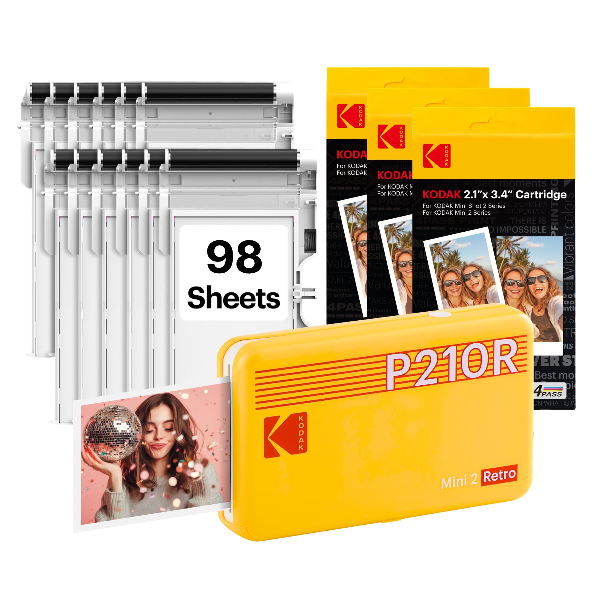 KODAK Mini 2 Retro Impresora Fotográfica Portátil 5,3 x 8,6 cm, 98 Hojas, Impresora Bluetooth para Smartphone iPhone & Android, Impresión en Color Instantánea, Sublimación 4PASS
