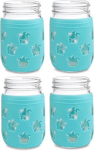 Envolturas para tarros Mason  Fundas protectoras 100% silicona  Envoltura elegante y funcional para tarros Mason de boca regular y ancha de 16 onzas